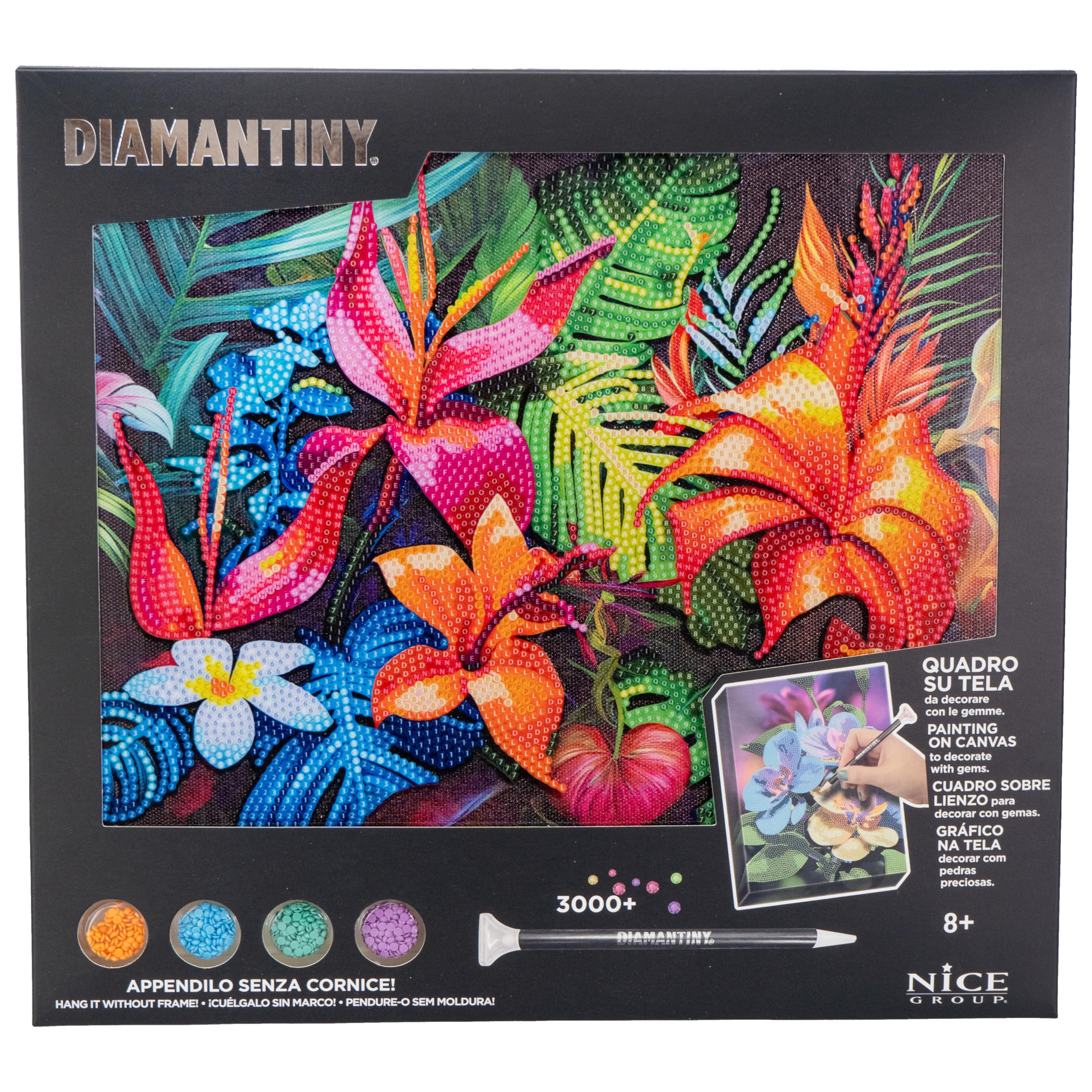 DIAMANTINY Diamond Painting Kit - Tropical Flowers, 22x30 Cm, Mit 3000+ Strasssteinen & Werkzeug