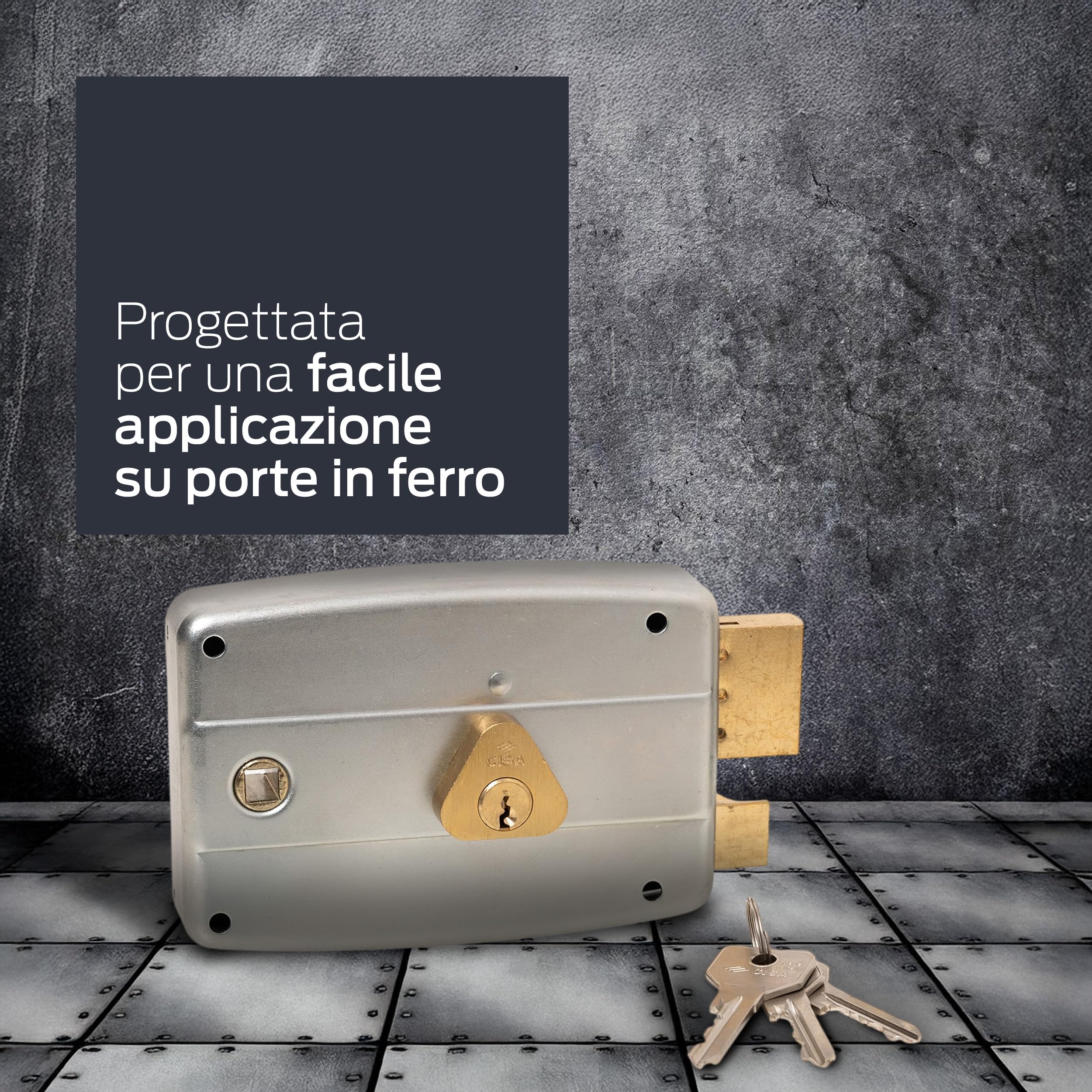 CISA - Serratura per Porte in Ferro da Applicare 15057160179 - Serratura Cancello Esterno in Acciaio Zincato con Cilindro e Quadro Maniglia Passante - Entrata 60 - Mano Destra