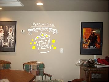 Welcome to Our Theater Popcorn wall Art Decal Home Theater Movie Sticker Cream