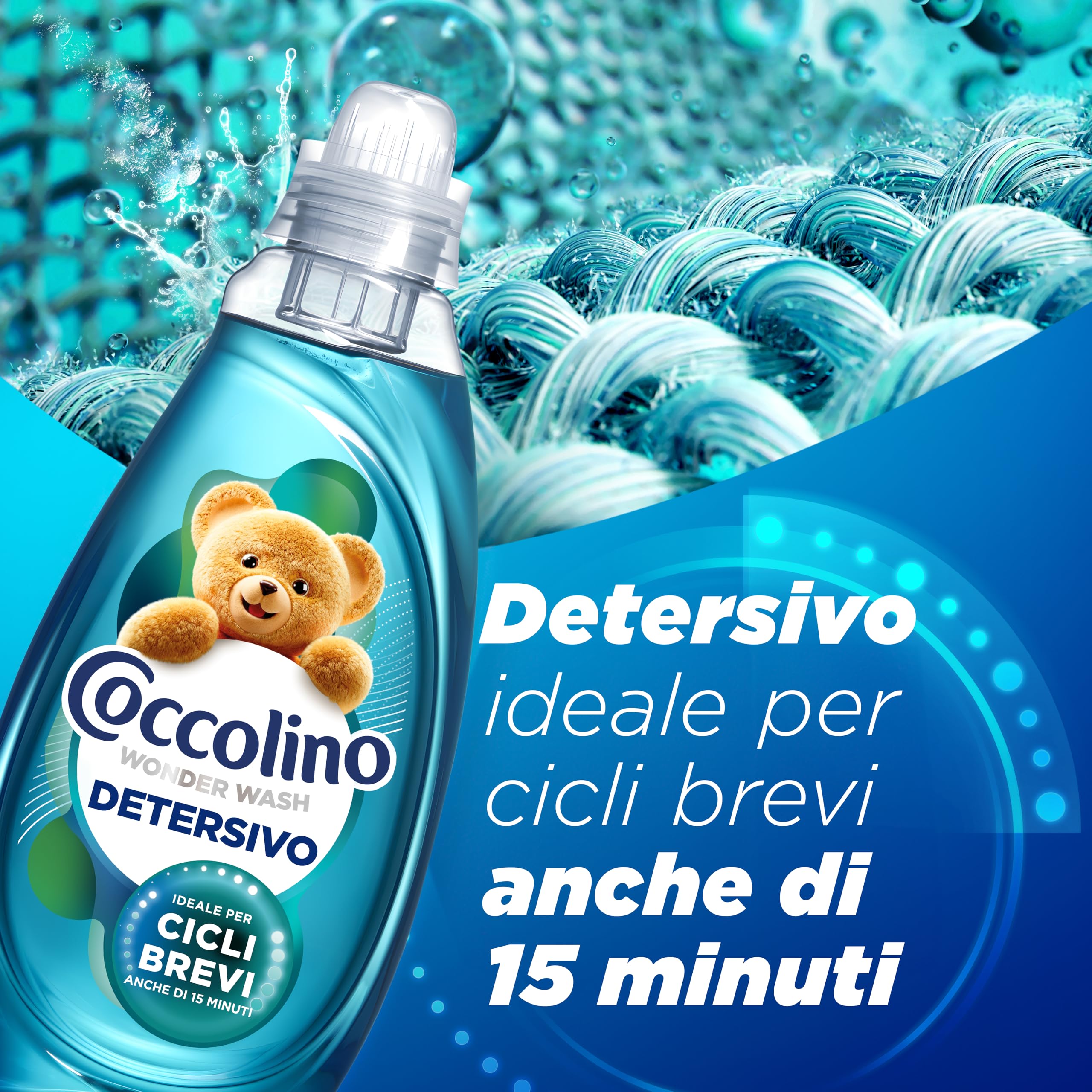 Coccolino Wonder Wash, Detersivo Lavatrice Liquido, Ultra Clean, Efficace nei Cicli Brevi da 15 Minuti, Anche a Freddo, Fragranza che Dura a Lungo, Pulizia Profonda, 37 Lavaggi, 4 Pezzi da 1480 ml