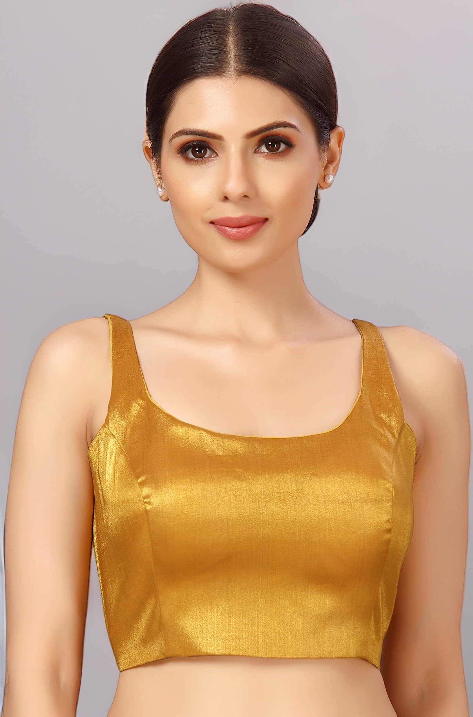 Studio Shringaar Women's Polyester Sleeveless Satin Padded Saree Blouse