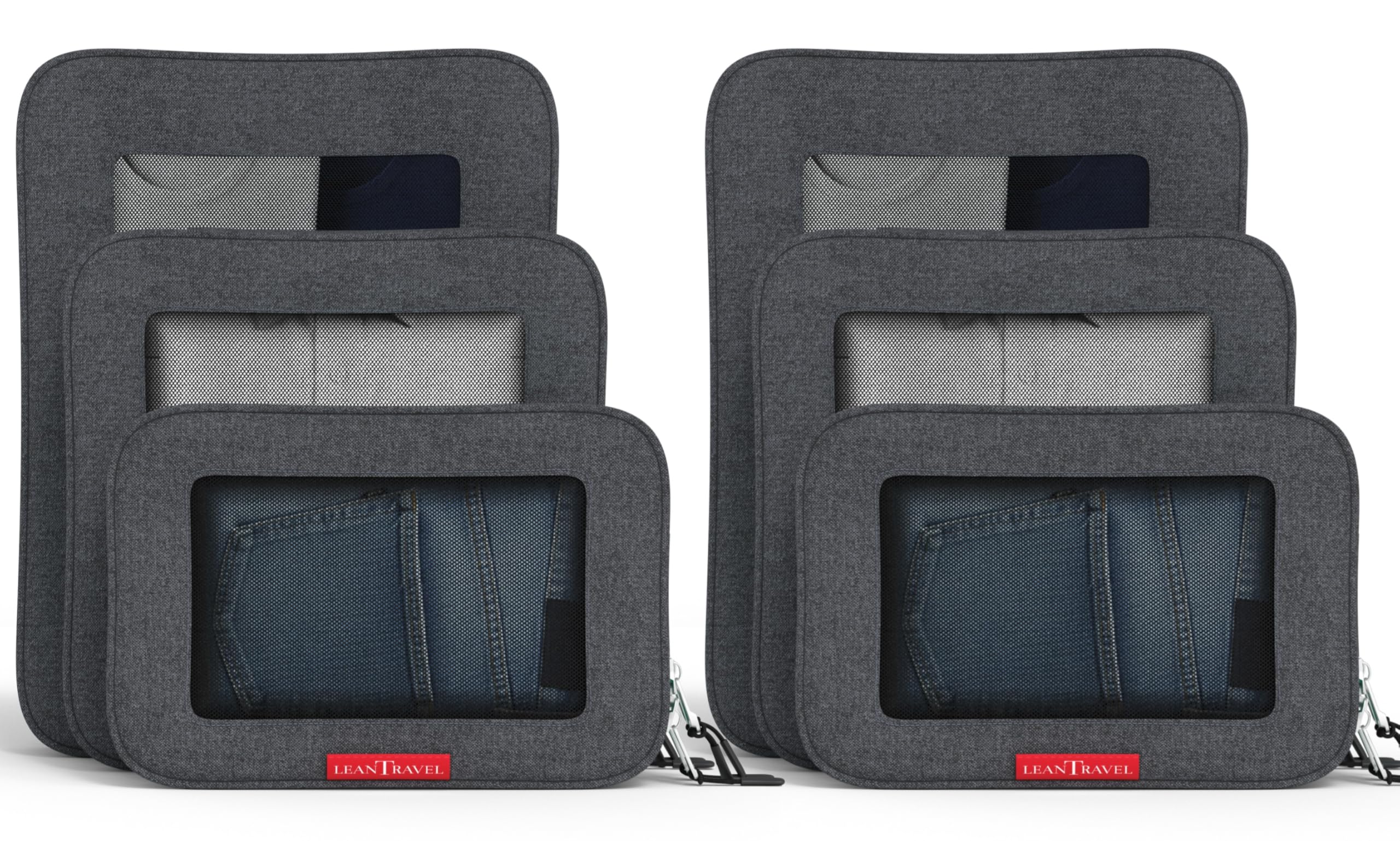 LeanTravel Compression Packing Cubes for Travel Organizers with Double Zipper (6-Pack (2L+2M+2S), Black)