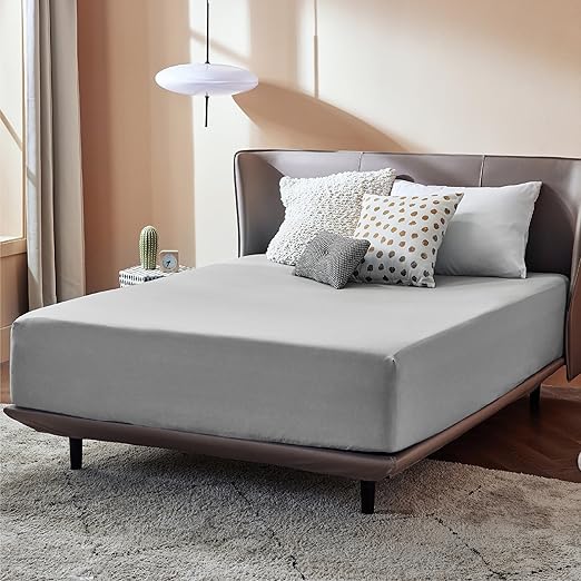 Bedsure Fitted Sheet Queen Size Only - Brushed Microfiber Bed Sheets, Ultra Soft & Breathable, Fade Resistant & Easy Care (Light Grey, 60x80+16 Inches, 1 Piece)