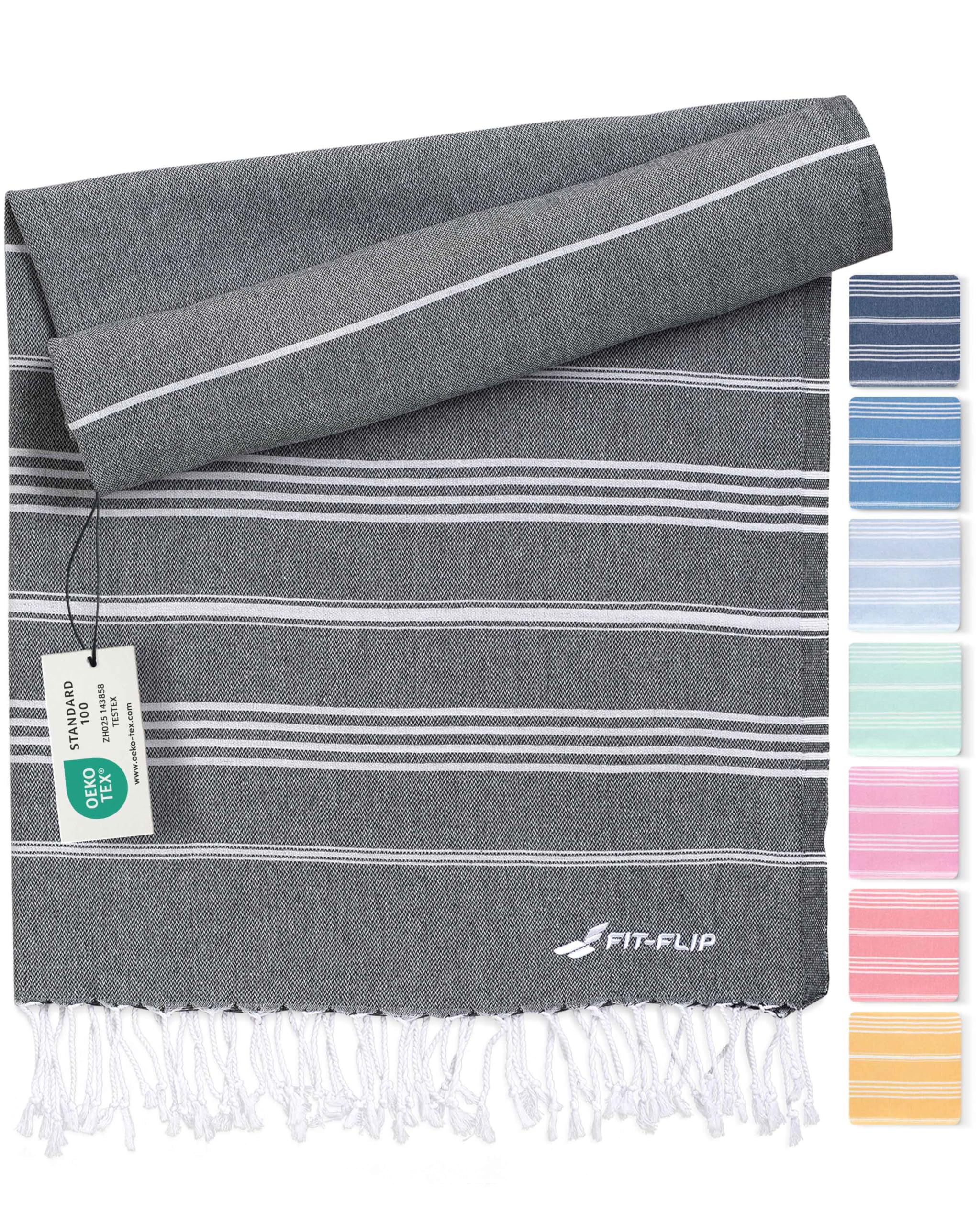 Fit-Flip 01 Anthracite - Sultan Hammam Beach Towel Xxl Made From 100% Cotton - Quick-Drying Turkish Hamam Towels - Large Fouta Or Pestemal Ideal As A Thin Sauna Blanket - Anthracite – 200X200cm Sultan