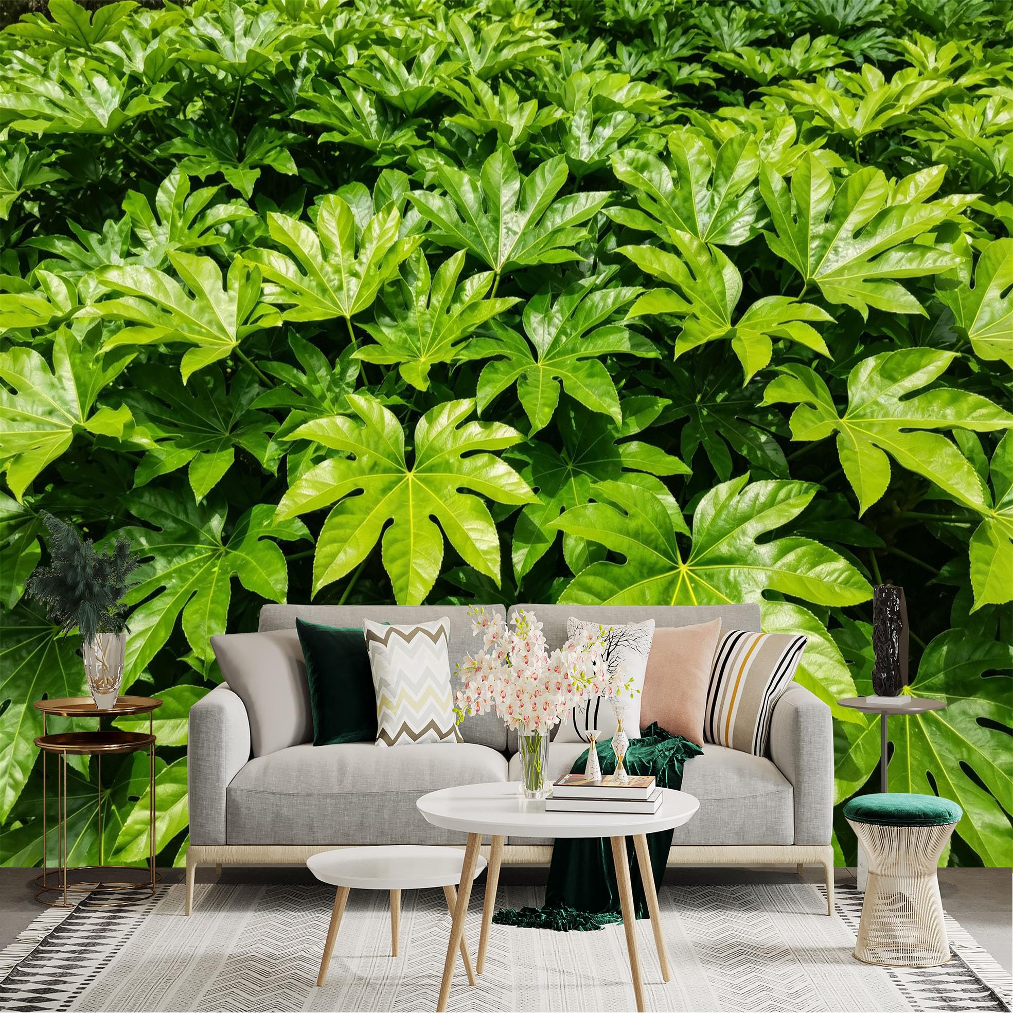 Lnzczhyre Dbh260521160 Custom Size Wall Sticker Mural， Vibrant Tropical Green Fatsia Leaves， Lush Botanical Foliage， Nature Inspired Home Decor， For Wall Decoration， Peelandstick Wall Decals.