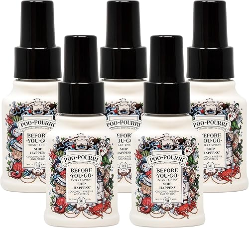 Poo-Pourri Ship Happens Before You Go - Aerosol para inodoro, botella de 1.4 onzas, paquete de 5
