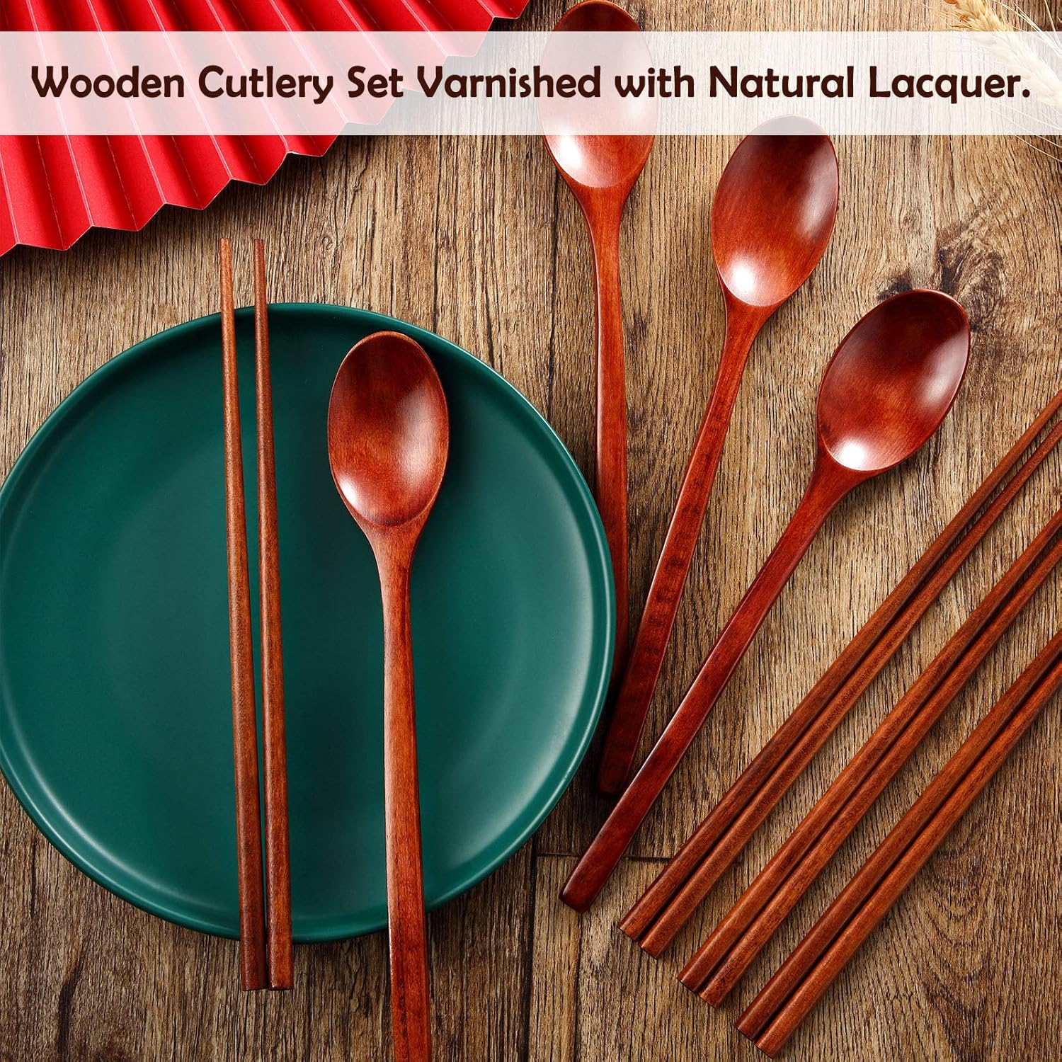 Wooden Spoon and Chopstis Set Long Handle Spoon Chopsti Flatware