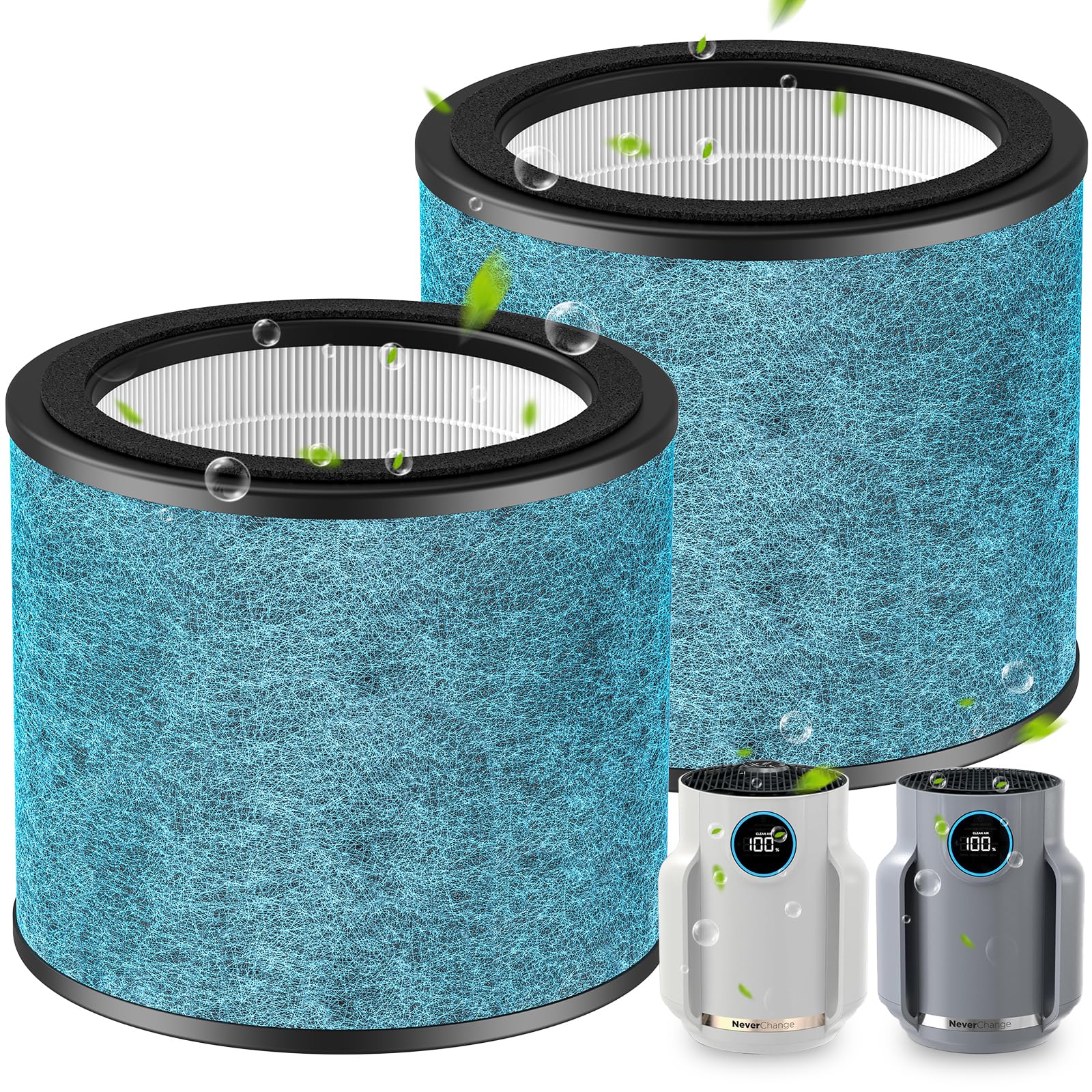 HP071BRN HP072 NeverChange Replacement Filter Compatible with Shark HP071BRN, HP072, HP070, UA075, HP072QGD, HP072QGN, HP072C Air Purifi-ers, HEPA and Activated Carbon Filter, 2 Pack