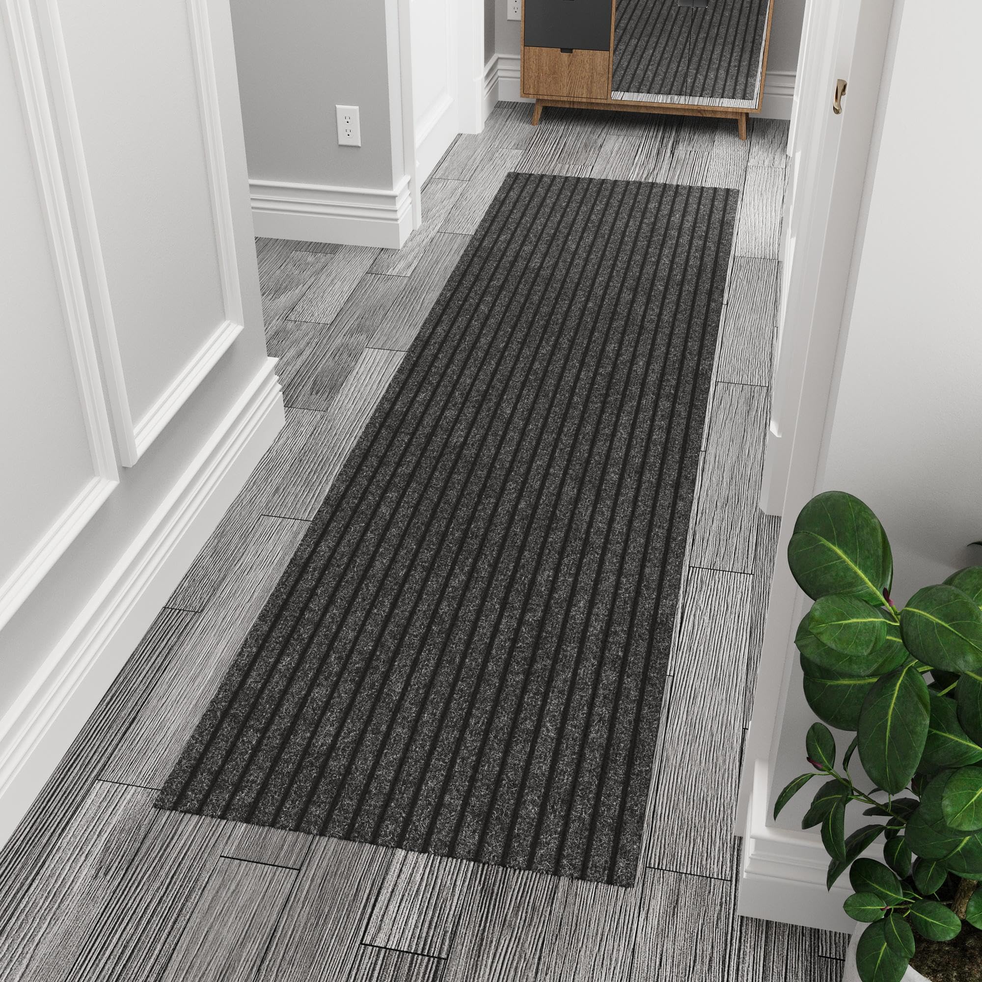 Ottomanson Scrabe Rib Collection Non-Slip Rubberback Ribbed Design 3x5 Indoor/Outdoor Entryway Mat, 2'7" x 5', Black Ribbed