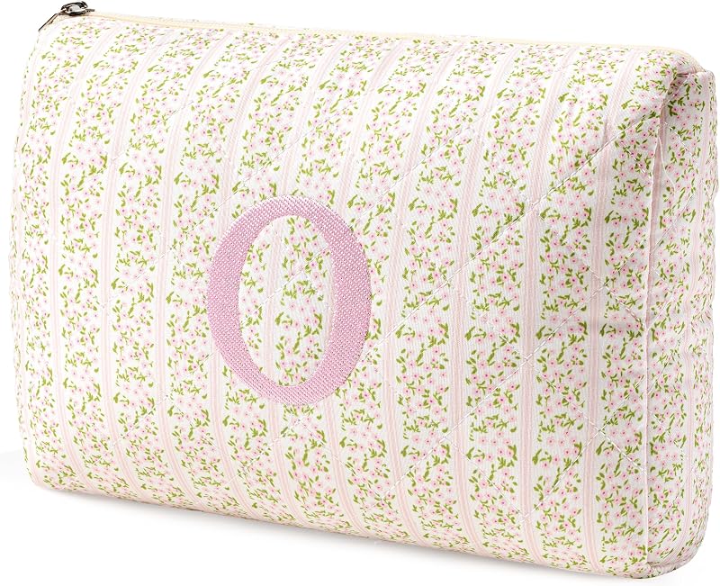 Necessaire de maquiagem acolchoada HBselect com estampa floral Medium Pinkflower e zíper