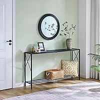 Vista 6 de Tajsoon Mesa de consola de 55.1 pulgadas, mesa de entrada industrial, mesa de sofá estrecha con estantes, mesa de pasillo para entrada, entrada