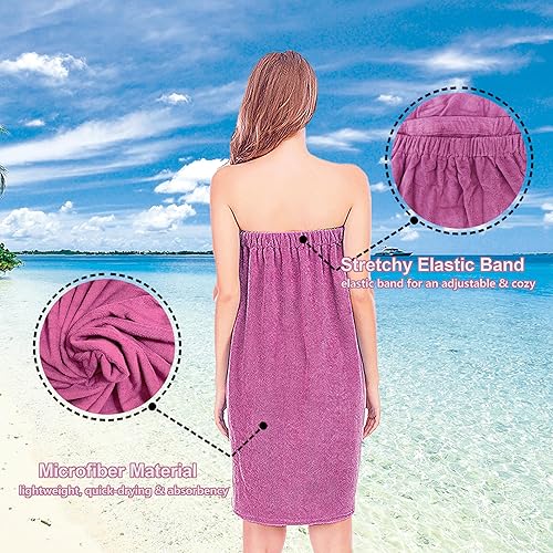 Miniatura 10 de Toalla rosa de talla grande para mujer después de la ducha 2X3X, toalla de microfibra absorbente con velcro para spa, baño, playa con envoltura para