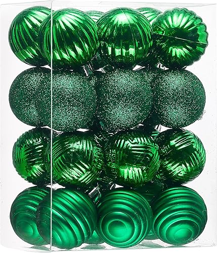 Valery Madelyn Juego de adornos patrióticos de Navidad, 24 unidades, color verde, inastillables, adornos de esferas para decoración del árbol de