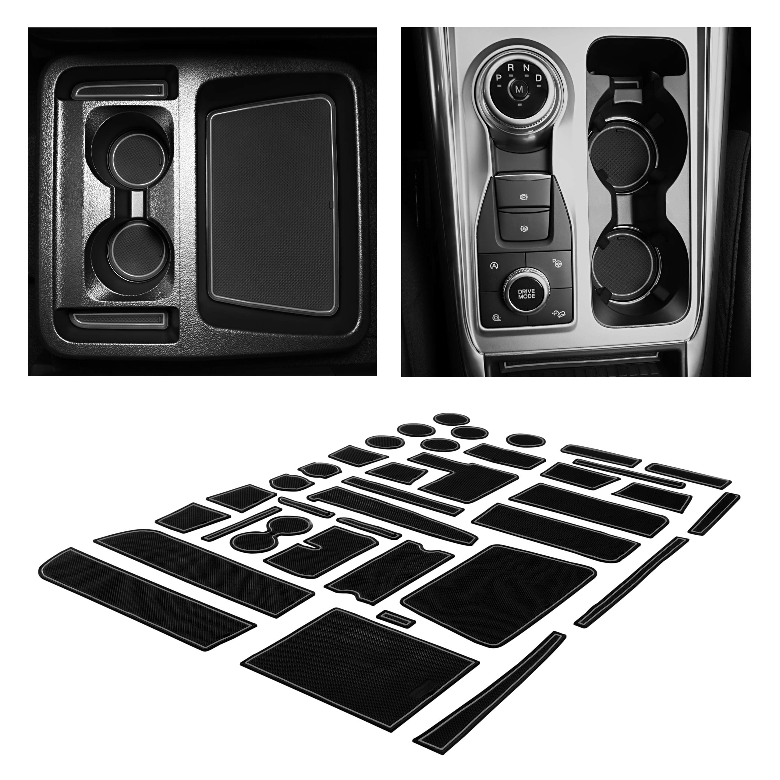 CupHolderHero Fits with Ford Explorer Accessories 2020-2023 Premium Custom Interior Non-Slip Anti Dust Cup Holder Inserts, Center Console Liner Mats, Door Pocket Liners 37pc Set (Gray Trim)
