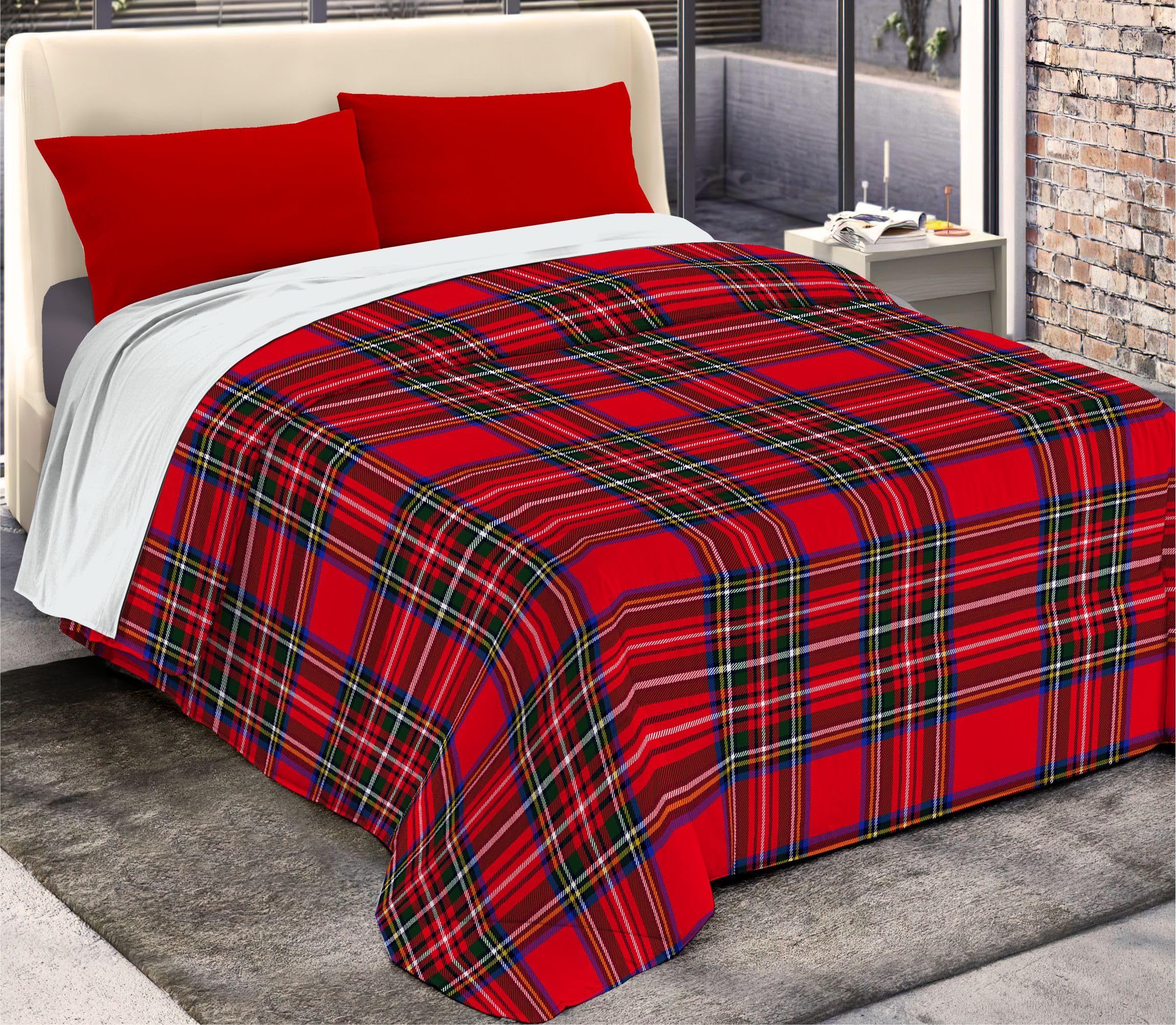 Tata Home Trapunta Invernale Matrimoniale 260x260 cm Imbottita 300 gr/mq Piumone Caldo Pesante Tartan Made in Italy Mod. Scozzese Rosso