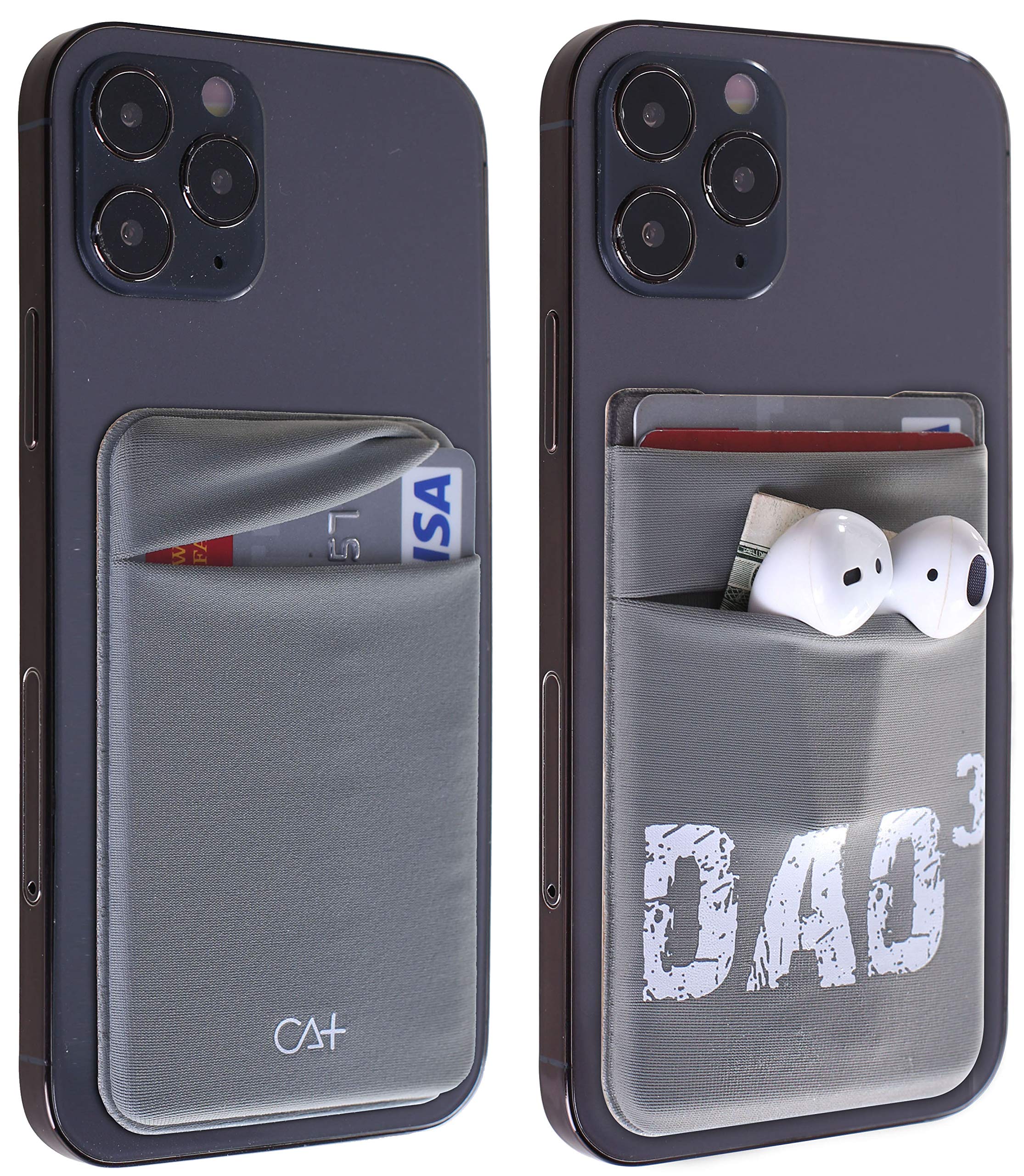CA+ [Two] Stretch Card Sleeves Stick On Wallet for Cell Phone Card Holder Adhesive Sticker ID Credit Card Holder for Back of Phone (Darkgrey + Dad)