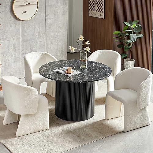 Miniatura 9 de NORDICANA Juego de mesa de comedor redonda de 5 piezas para 4, juego de mesa y sillas de cocina rústicas de 47 pulgadas, juego de comedor con 4