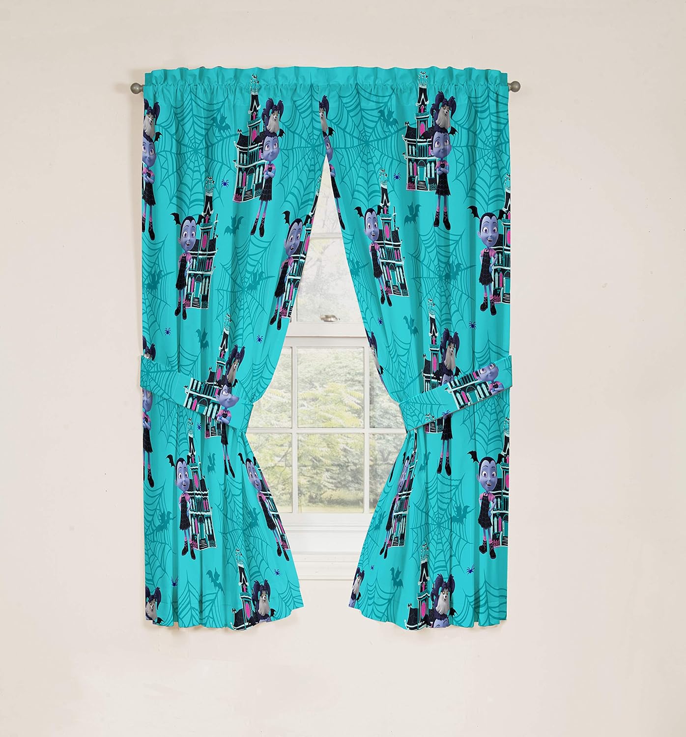 Jay Franco Disney Vampirina 63" inch Drapes 4 Piece Set - Beautiful Room Décor & Easy Set up - Window Curtains Include 2 Panels & 2 Tiebacks (Official Disney Product)