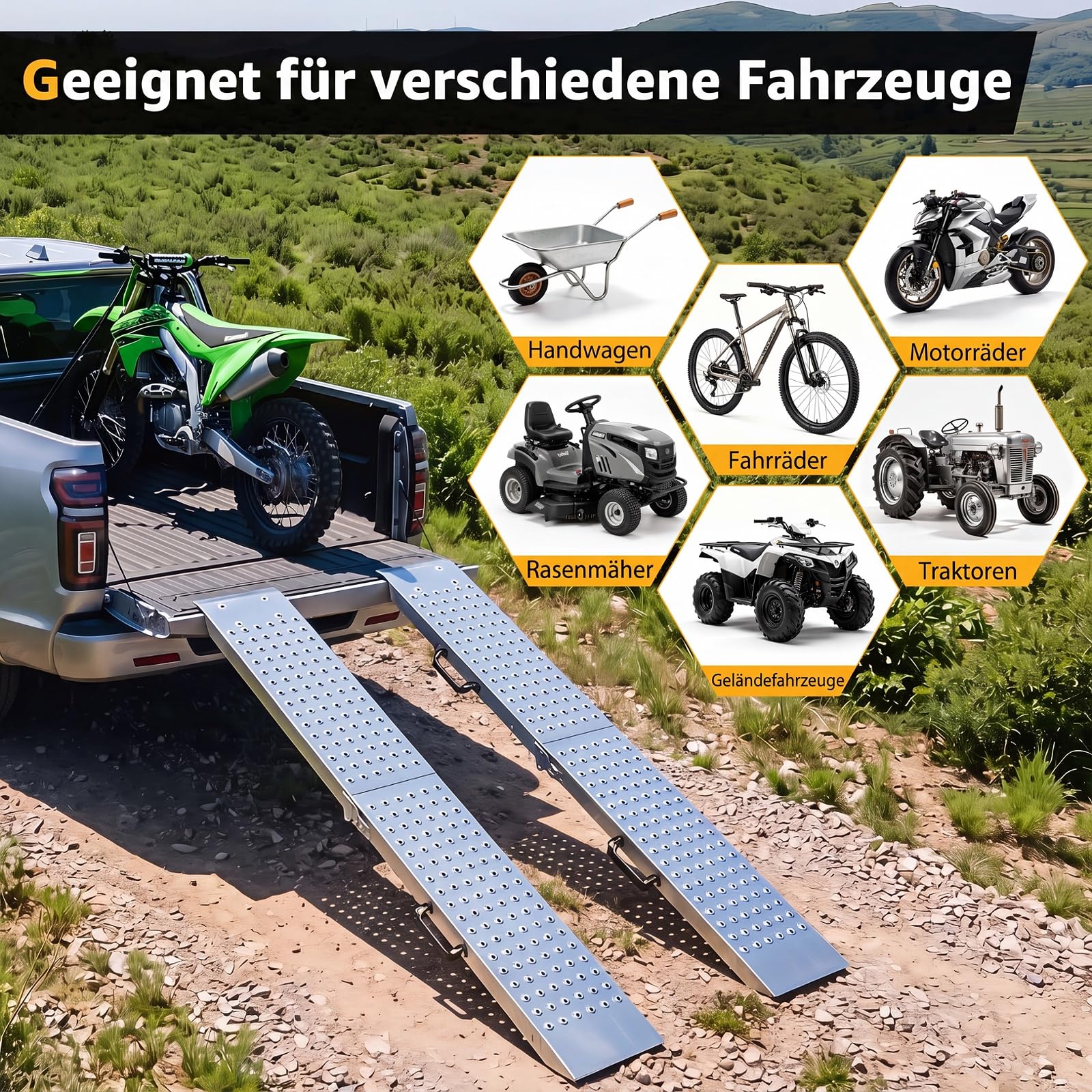 COSTWAY Auffahrrampe 2 Stück klappbar, Laderampe bis 400 kg belastbar