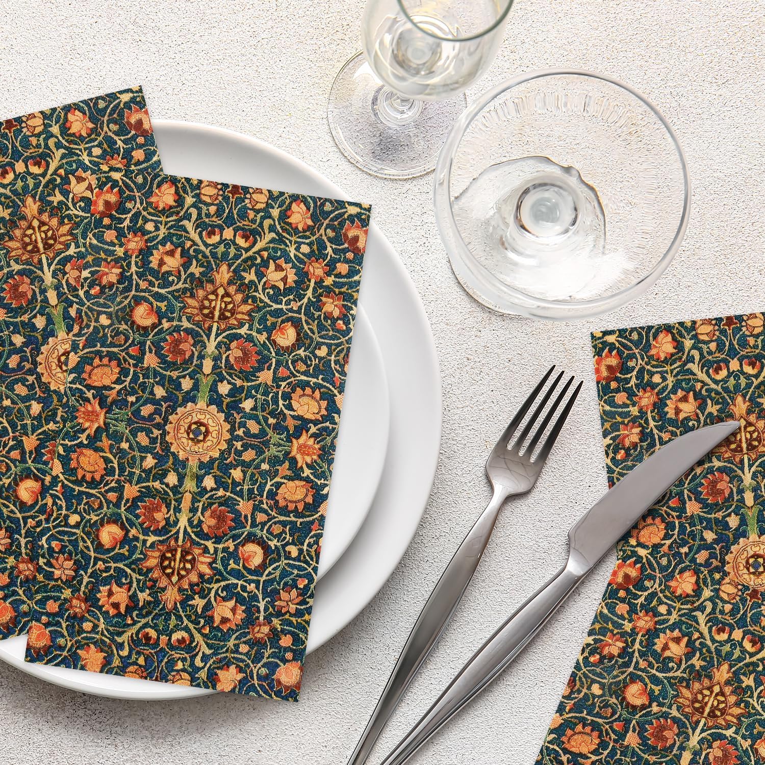 100 Pack William Morris Guest Napkins Vintage Floral Blue Paper Napkins Disposable Paper Hand Towels Dinner Baby Shower Party Supplies Decorative Napkins - 4.3 X 7.8 Inches