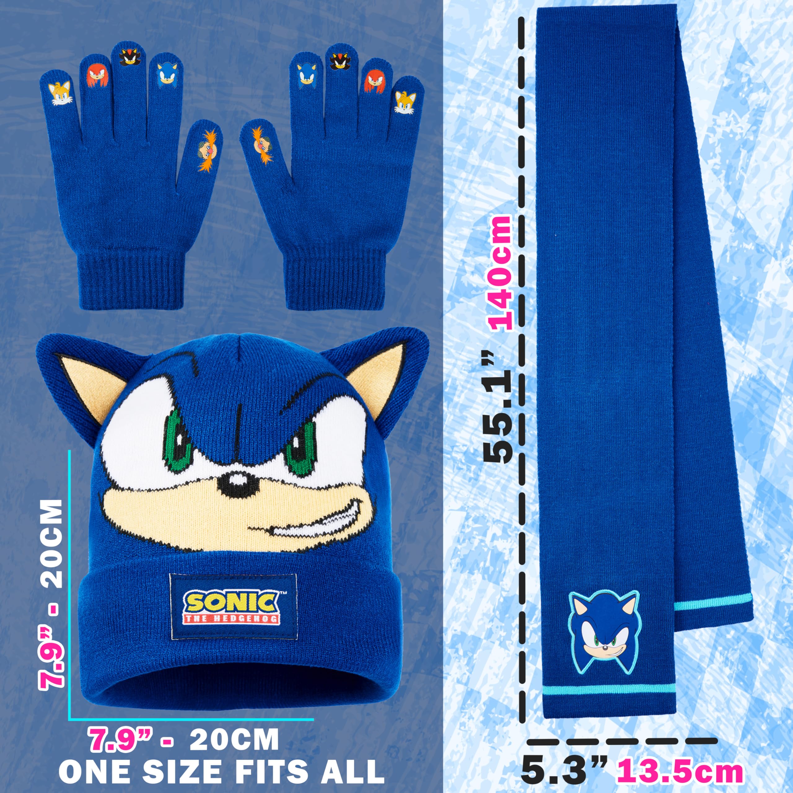 Get Trend SONIC THE HEDGEHOG Conjunto Bufanda Gorro y Guantes Niño, Accesorios de Invierno Cálido para Fans, Regalo para Gamers