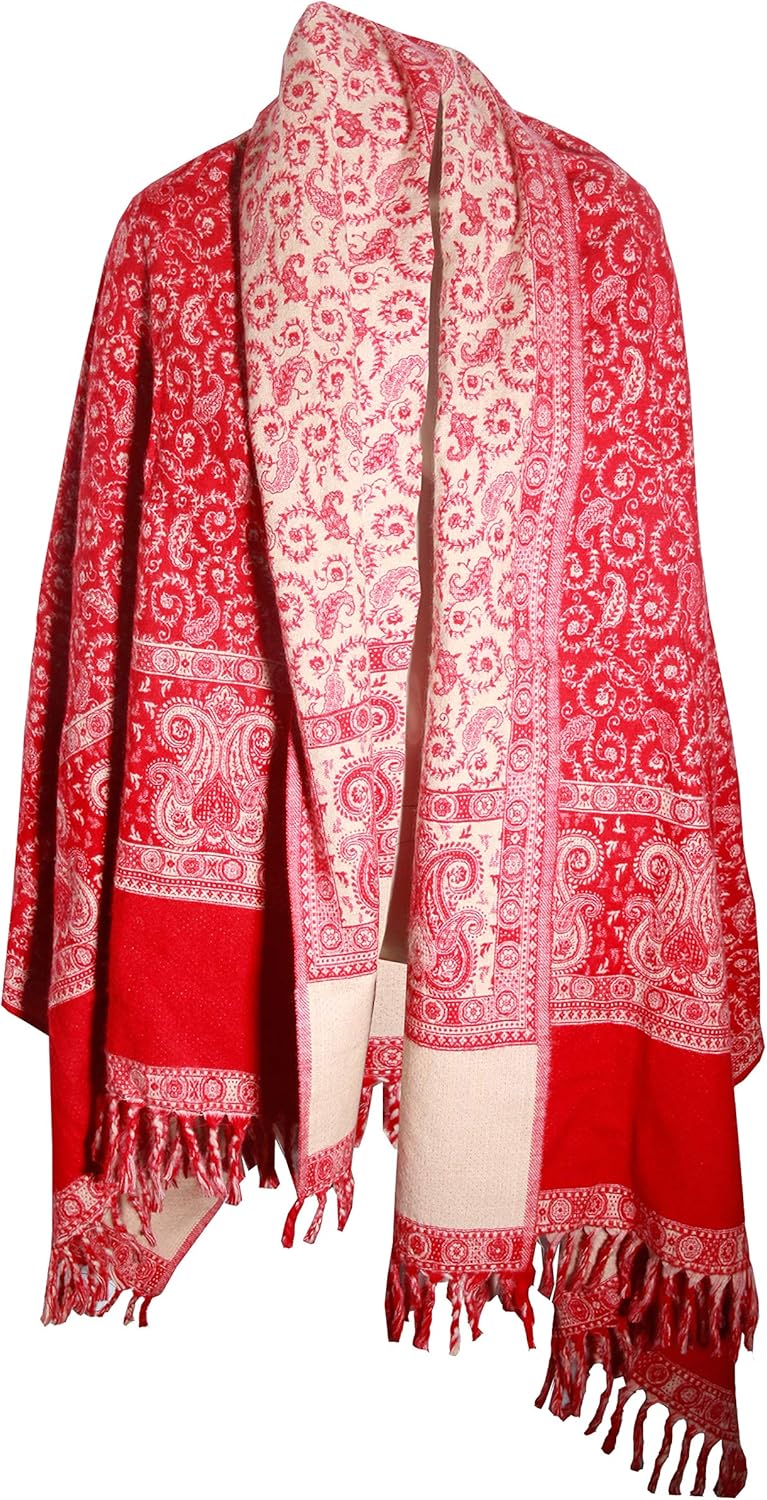 TIBET LUXURY HANDMADE RED FLOWER PREMIUM QUALITY FASHION SCAR MADE OF YAK WOOL Shawl Blanket stole unisex Travel Wrap Meditation Soft gift for her