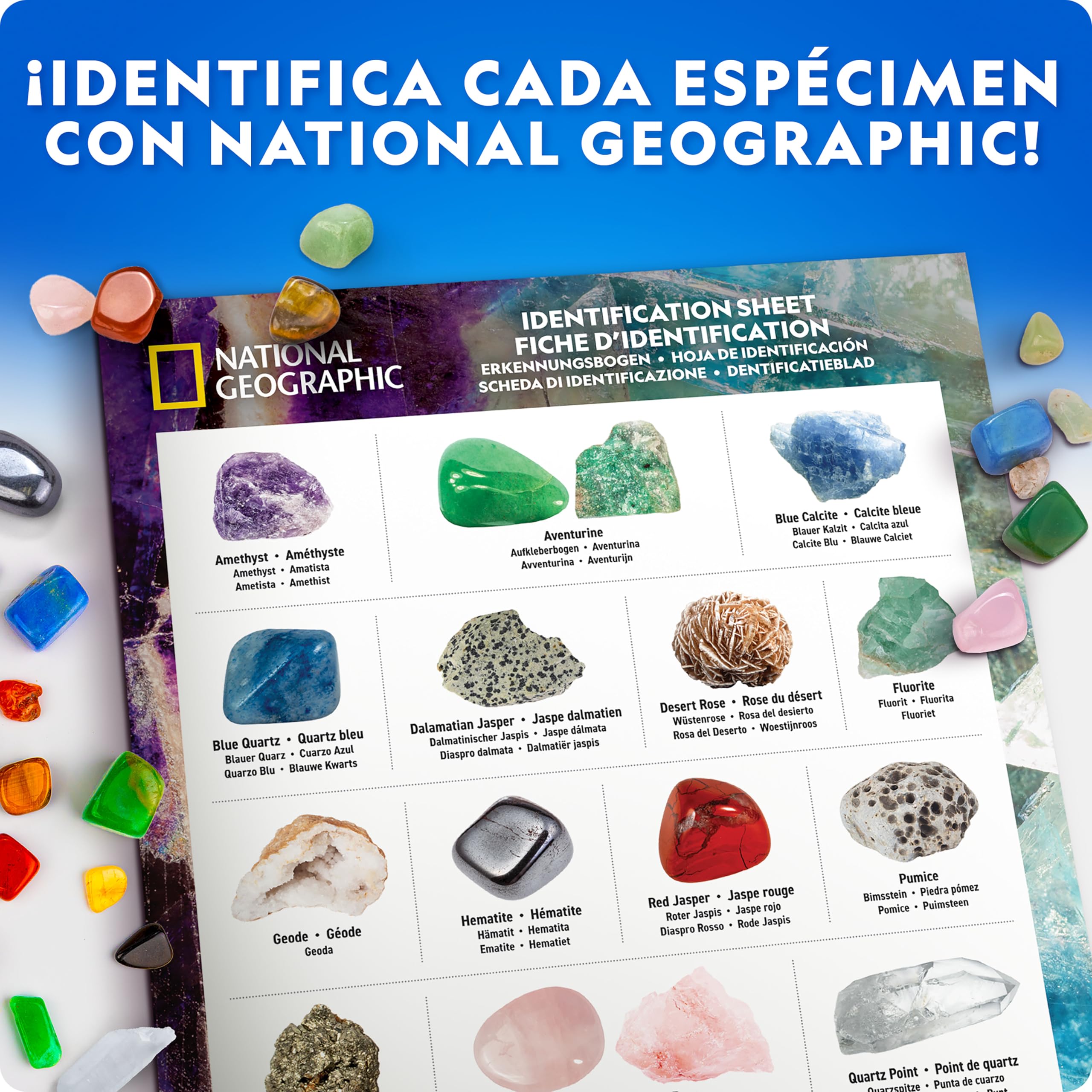 National Geographic Colección de Piedras para niños – 300 Piedras Preciosas, minerales y Cristales, Juego de geología