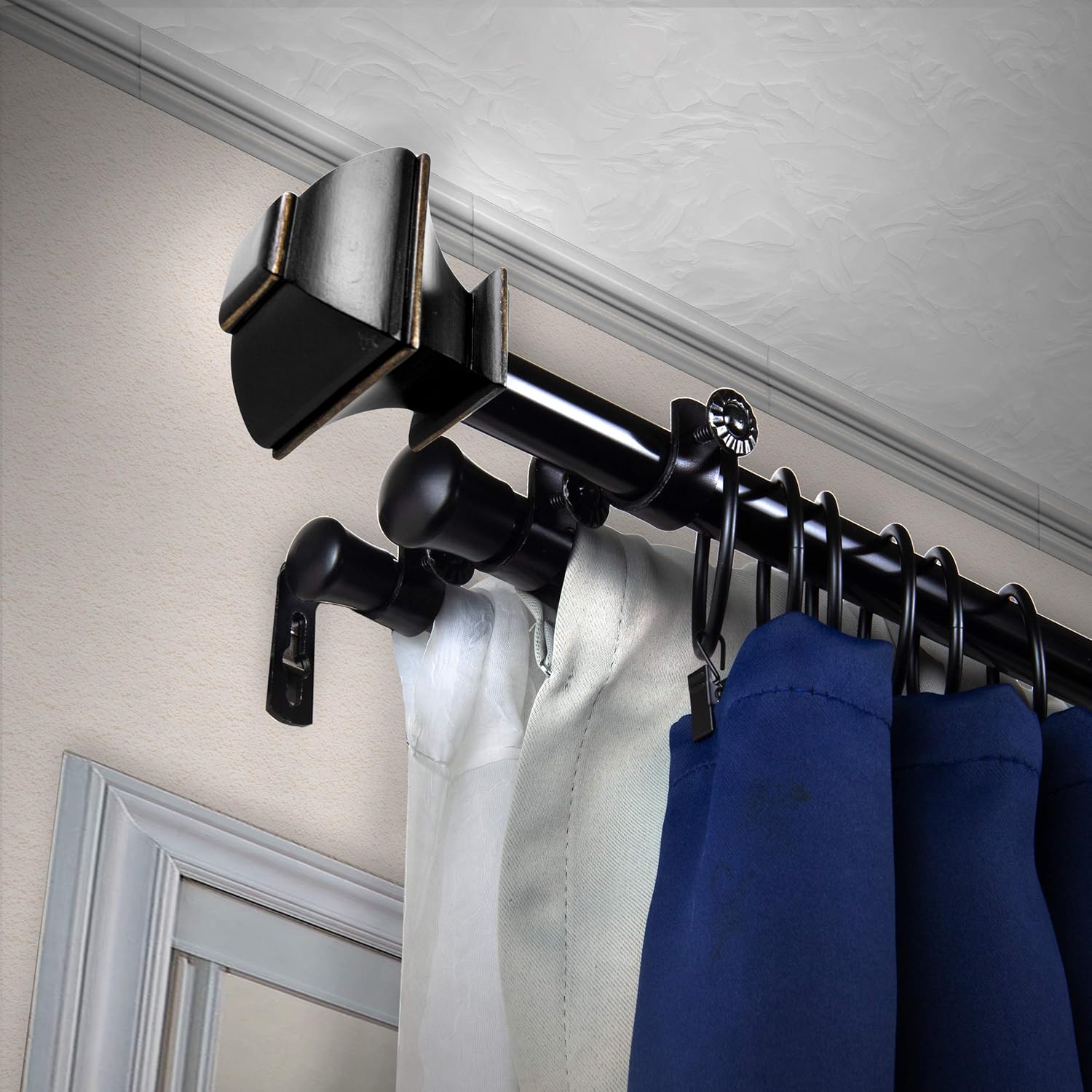 A&F Rod Décor - Phife 13/16" Triple Curtain Rod 120-170 inch - Satin Nickel