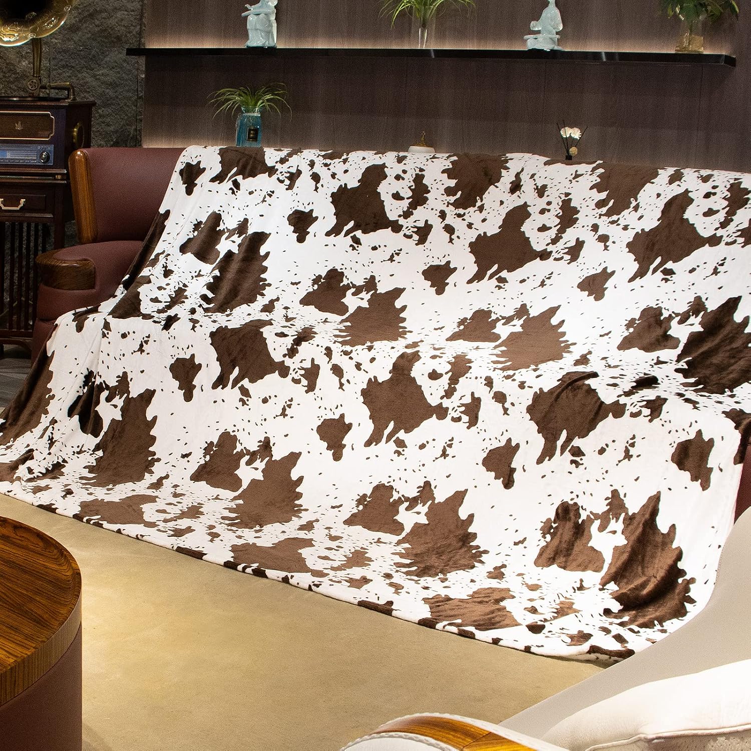 Fleece Blankets King Size Cow Print Blanket for Bed Couch