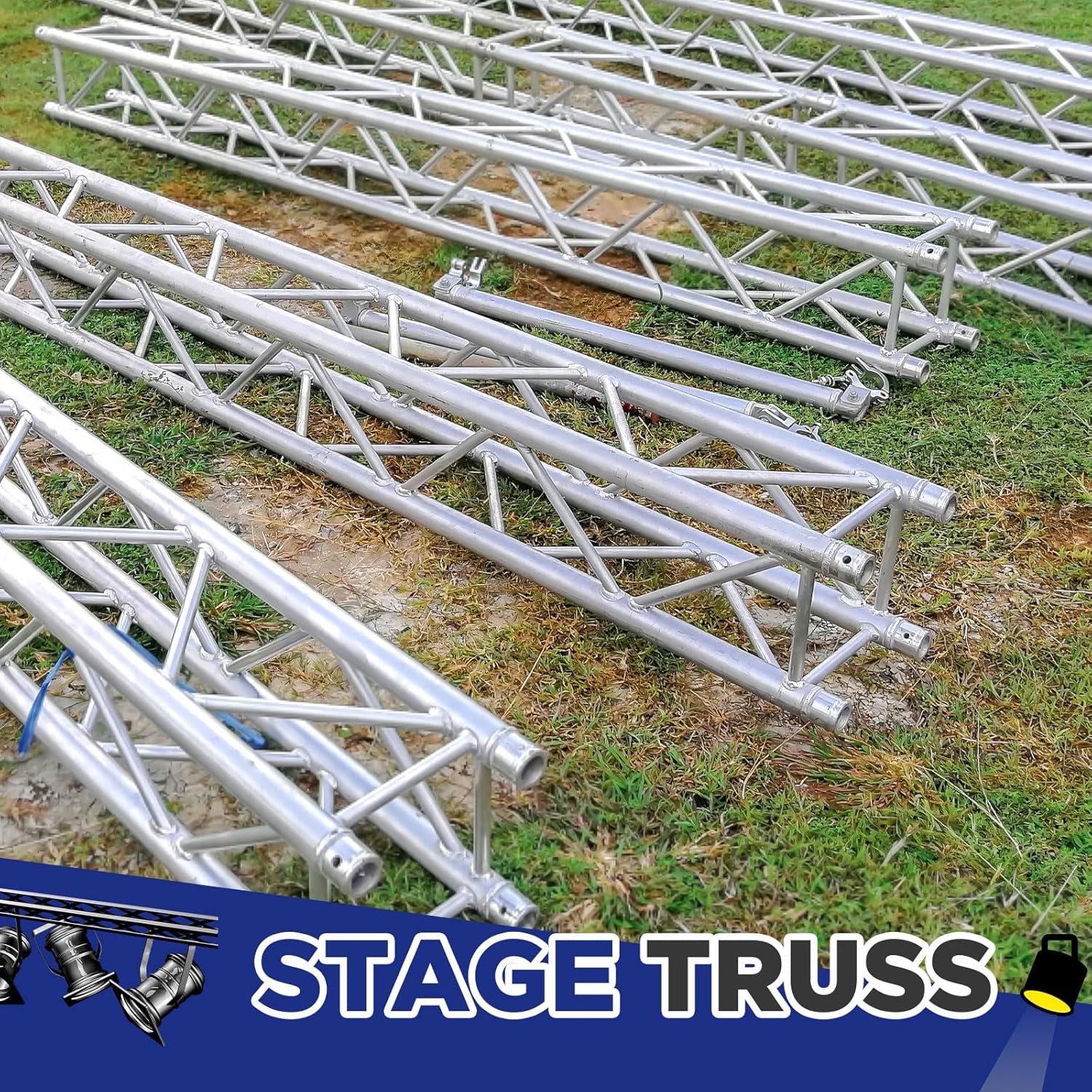 Tandefio 2 Pack Aluminum DJ Light Stands Stage Truss Segment 12" x 12" Straight Square DJ Lighting Stand Trussing Stage with 8 couplers, 500 Pounds Load Capacity (3.28 ft)