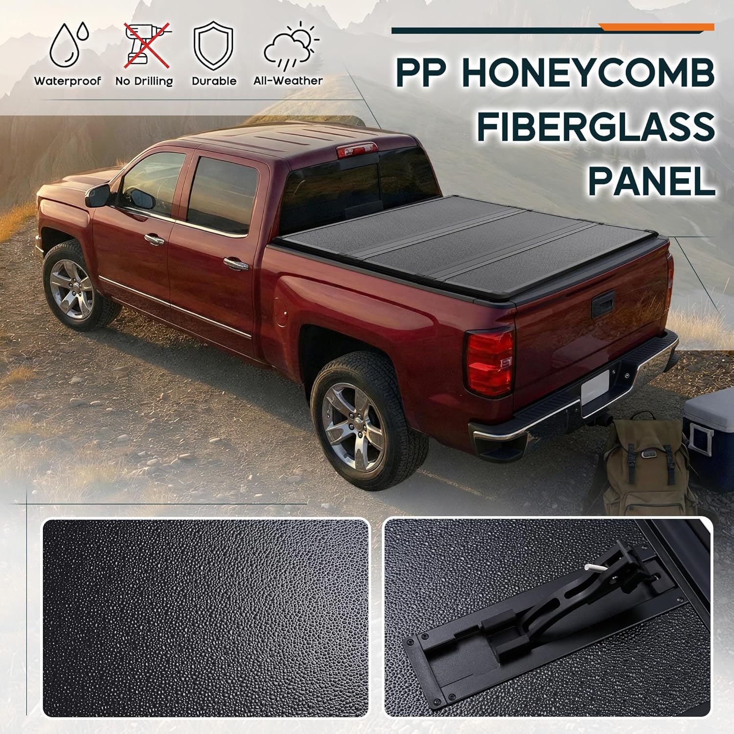 Albott 5.8 FT FRP Hard Tri-fold Truck Bed Tonneau Cover for 2007–2026 Chevy Silverado/GMC Sierra 1500 Fits Fleetside Bed Cover for Trucks, No UtiliTrack, Not for CarbonPro
