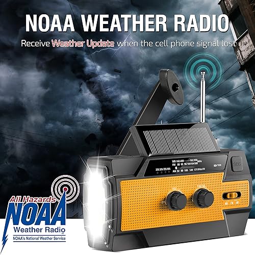 Miniatura 3 de Radio meteorológica de emergencia de 6000 mAh y 8000 mAh de manivela de emergencia Radio meteorológica AM FM NOAA manivela de mano radio con