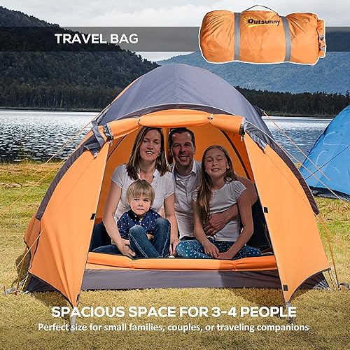 Miniatura 3 de Outsunny Tienda de campaña grande con espacio para 10 personas, cubierta de lluvia y techo de malla transpirable, tienda de campaña tamaño para 8