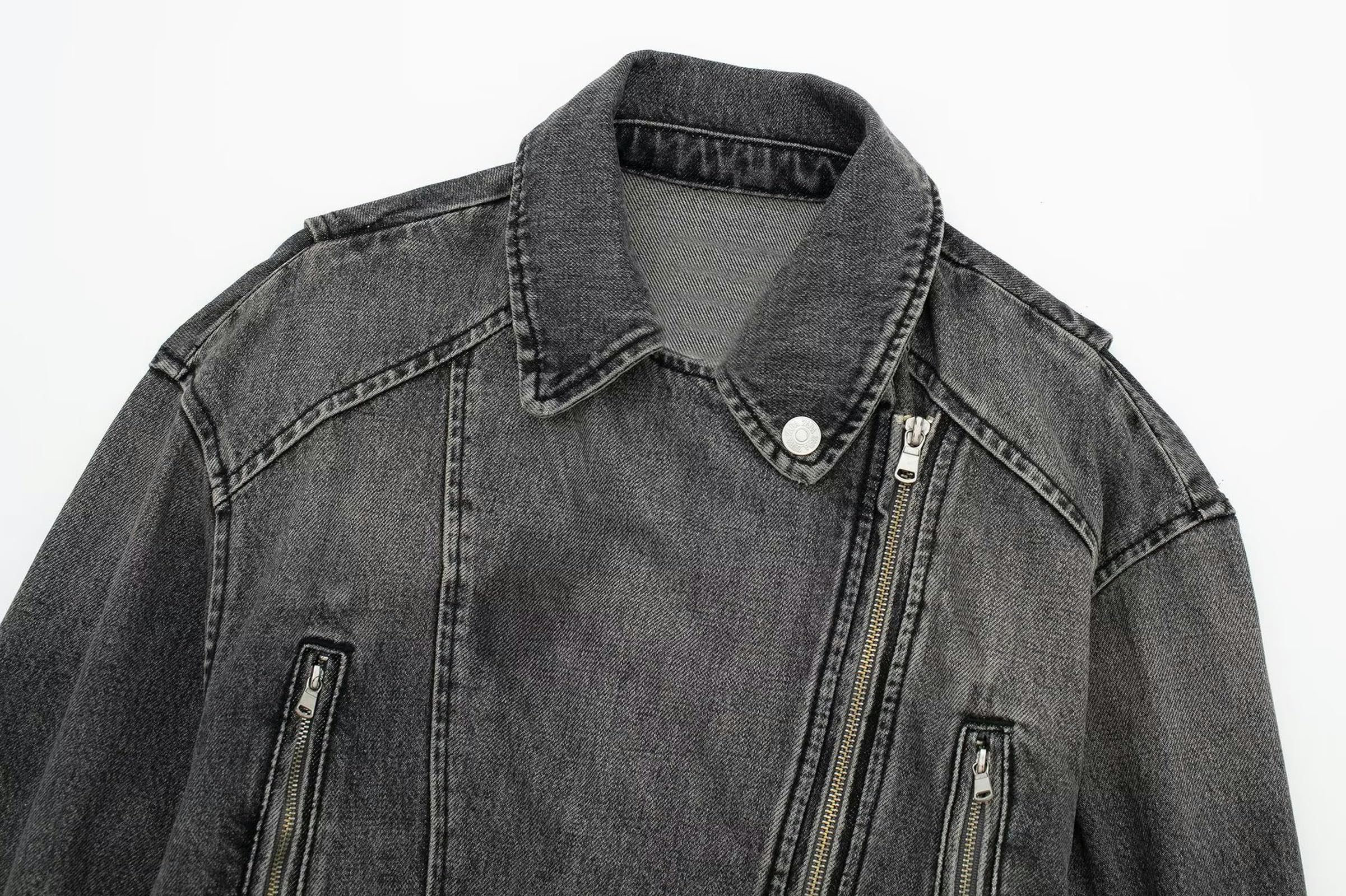 Chaqueta vaquera de motocicleta para chica, Chaqueta corta con cinturón holgado y solapa Retro para mujer, Top