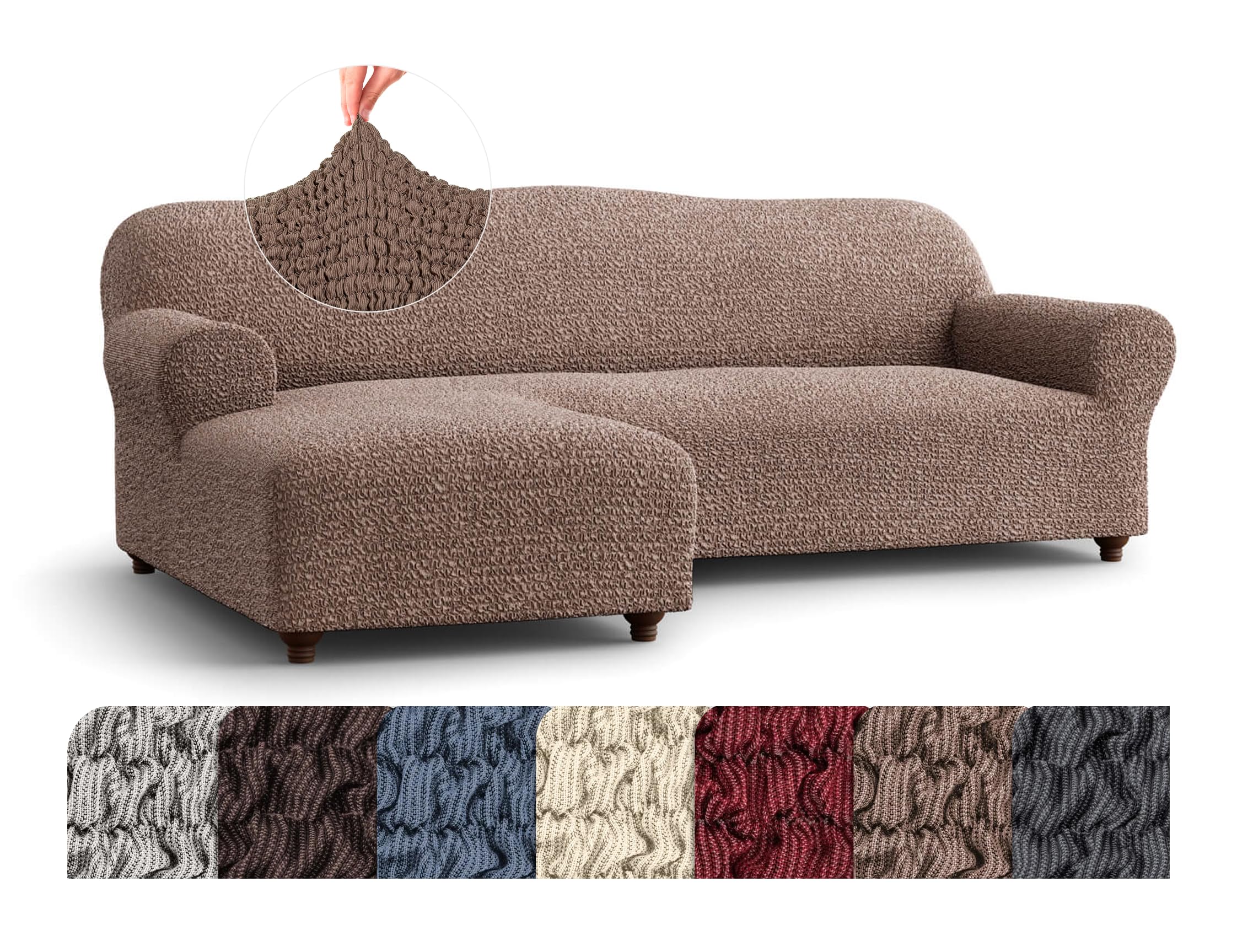 PAULATO BY GA.I.CO. Stretch Sectional Sofa Slipcover – 1-Piece L Shape Couch Cover – Machine Washable Bi-Elastic Furniture Protector – Camel (
