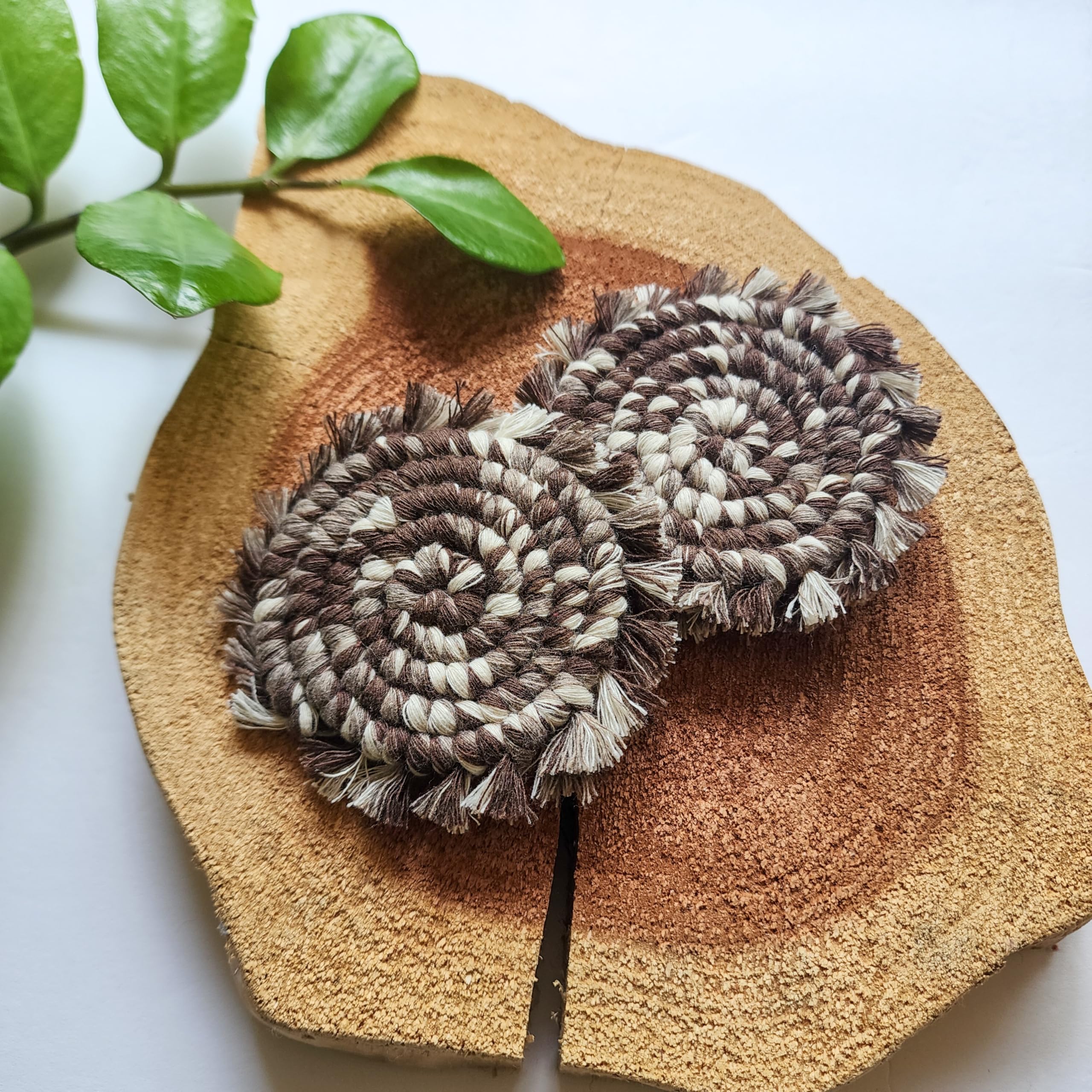 Cotton Car Coasters 2pc Car Cup Coasters Cute car Accessories for Women car Coaster for Cup Holders Mocha — view 8