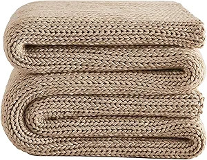 L'AGRATY Knitted Weighted Blanket - 48"x72" 12lbs Cooling Chunky Knit Heavy Blanket for Adults Braided Crochet Throw Thick Cable Yarn Knit Decorative No Beads Evenly Weighted Machine Washable
