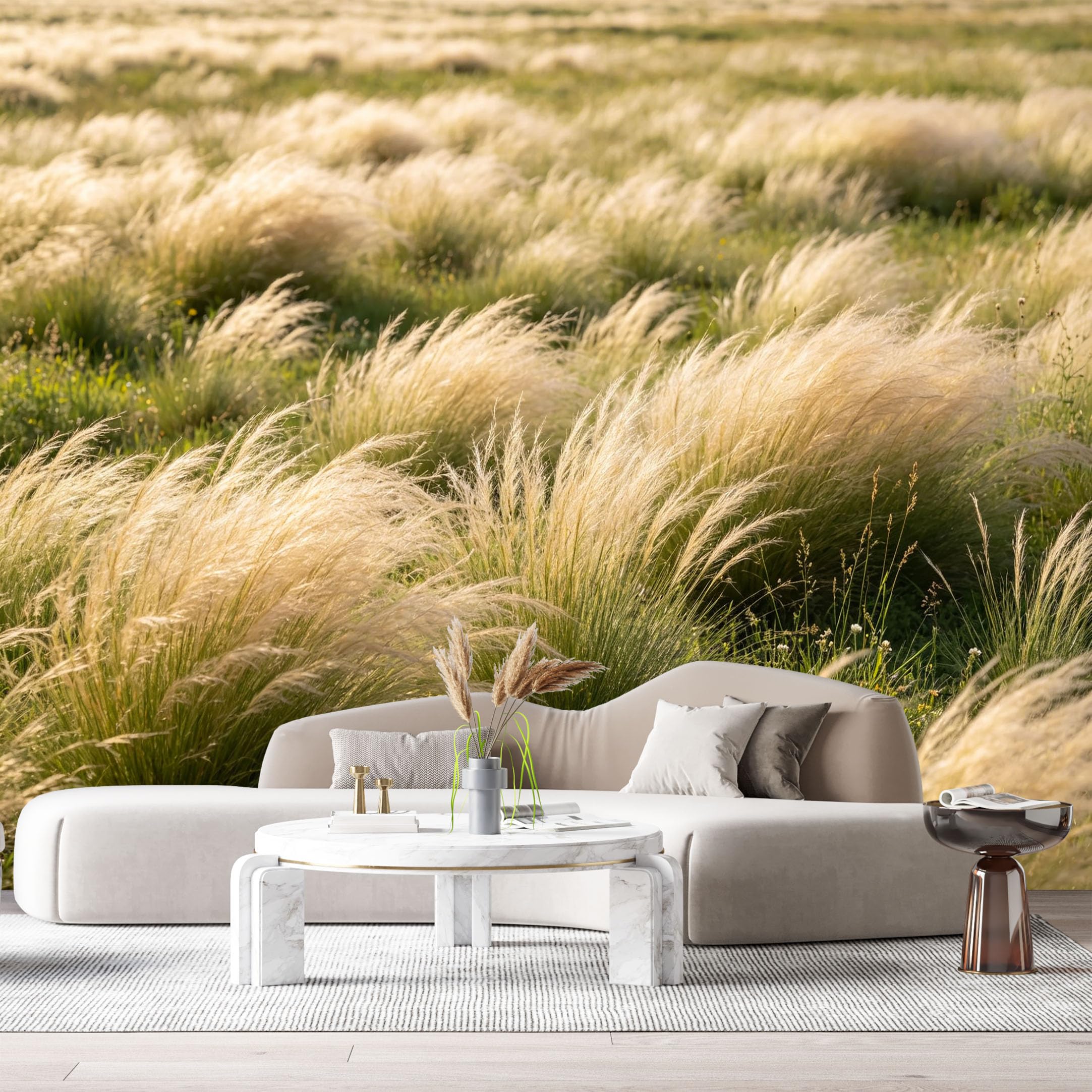 Custom Size Wall Murals Golden Meadow Landscape Botanical Sunlit Field SelfAdhesive Wall Fabric Removable Large Wallpaper for Photo Living Room