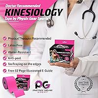 Vista 3 de Physix Gear Sport Kinesiology Tape (2 Pack or 1 Pack), Best Waterproof Muscle Support Adhesive, 2in x 16.4ft Roll Uncut, Physio Therapeutic Aid for