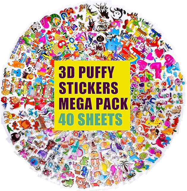 3D Sticker Set für Kinder mit 1200 Aufklebern - Dino, Tiere, Zahlen & Mehr