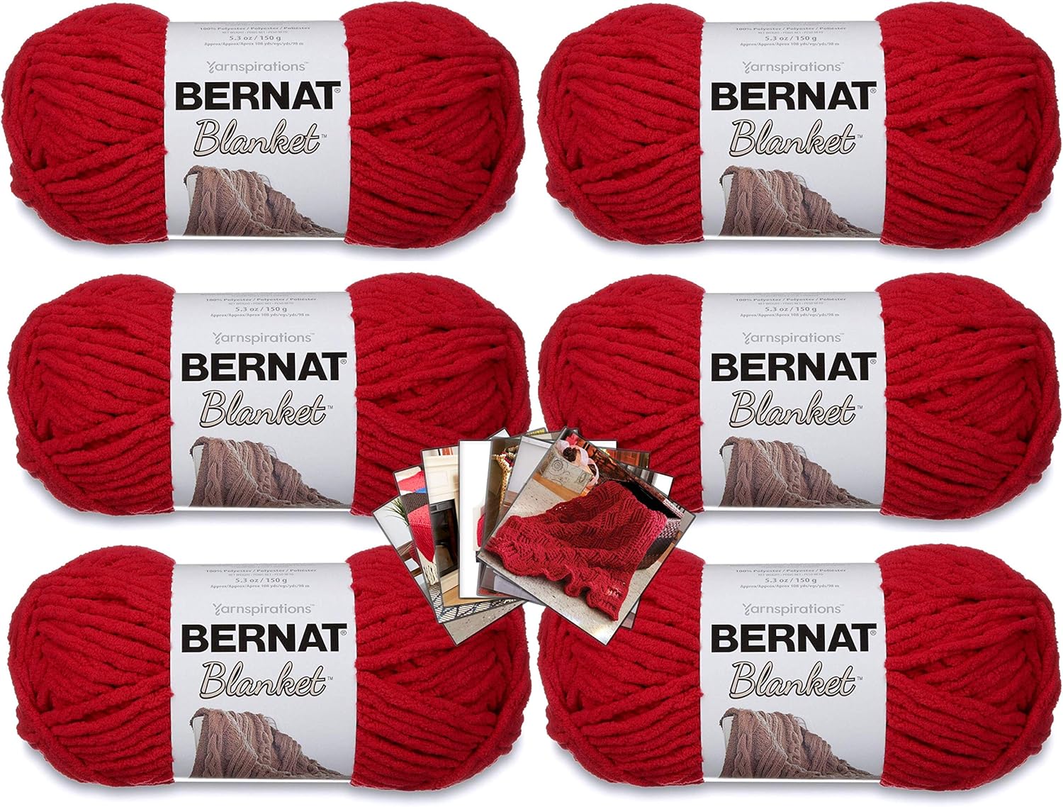 Bernat Blanket Yarn - 6 Pack with 8 Pattern Cards in Color (Cranberry)