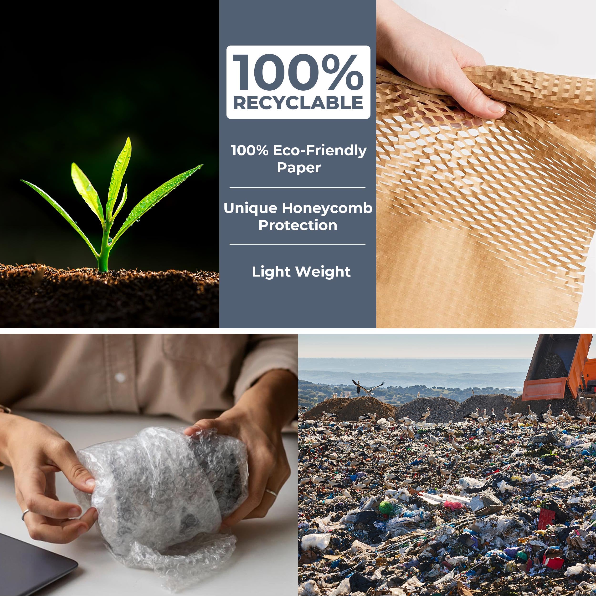 Papel de embalaje de panal, reemplazo de envoltura de burbujas, embalaje reciclable ecológico para mudanza, embalaje y envío con 36 etiquetas adhesivas frágiles