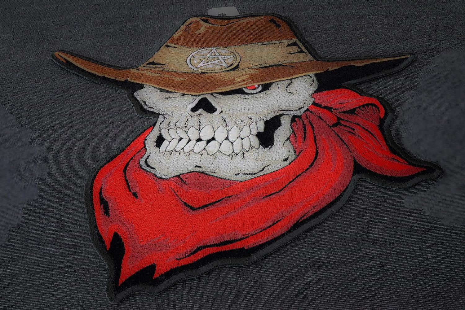 Red Scarf Cowboy Skull Patch, Large Skull Patches for Biker Jackets (PL3786)