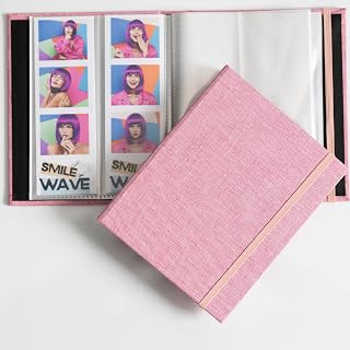 Hardcover Linen Photo Booth Photo Album - For Wedding or Party - Holds 80 Photobooth 2x6 Photo Strips - Slide In (ROSE PINK, 2X6)