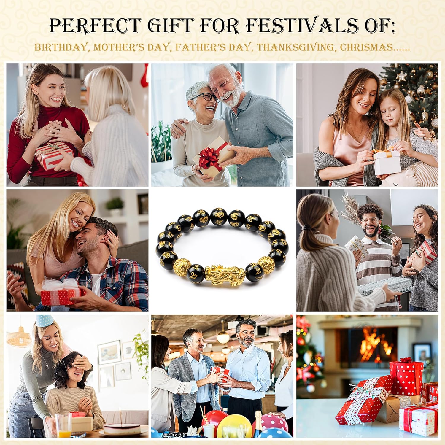 Feng Shui Obsidian bracelet, 24K Gold Plated Pixiu and Six Syllable Mantra of Buddhism brings Fortune and Good Luck, Healing and Protection bracelet, Elastic bracelet for Women and Men - Image 4