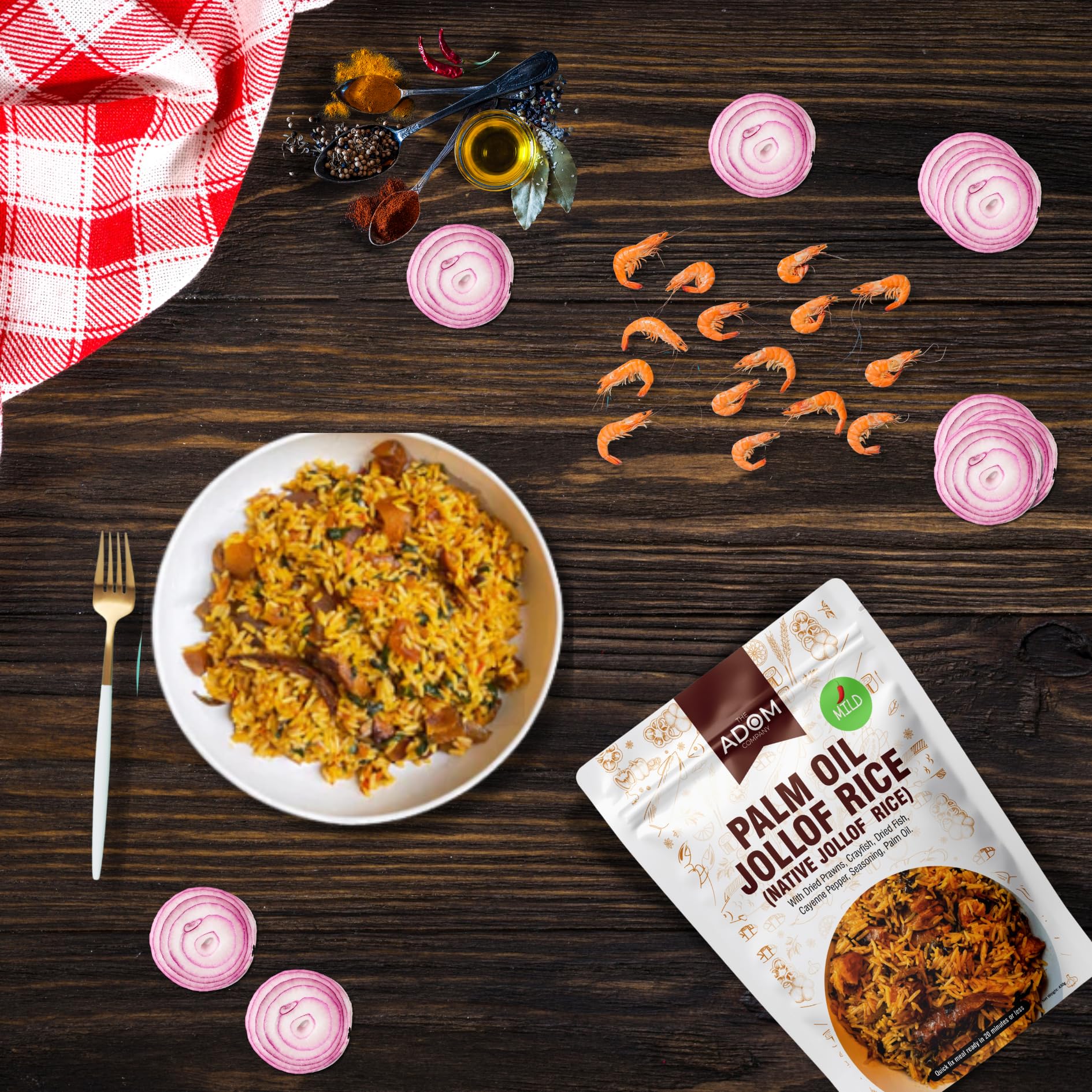THE ADOM COMPANY - Authentic Native Jollof Rice Mix, Ready-to-Cook, Richly Spiced, All-Natural, No Preservatives, 20-Min Meal, Perfect for Family & Parties, 430g (Mild)
