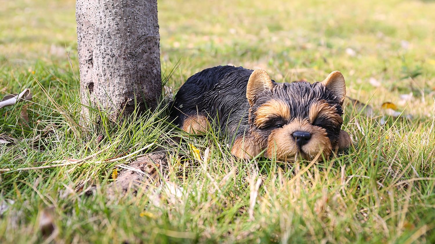 Hi- Line Gift 87710-M Yorkshire Terrier Puppy Sleeping Pet Pals Statue, Black