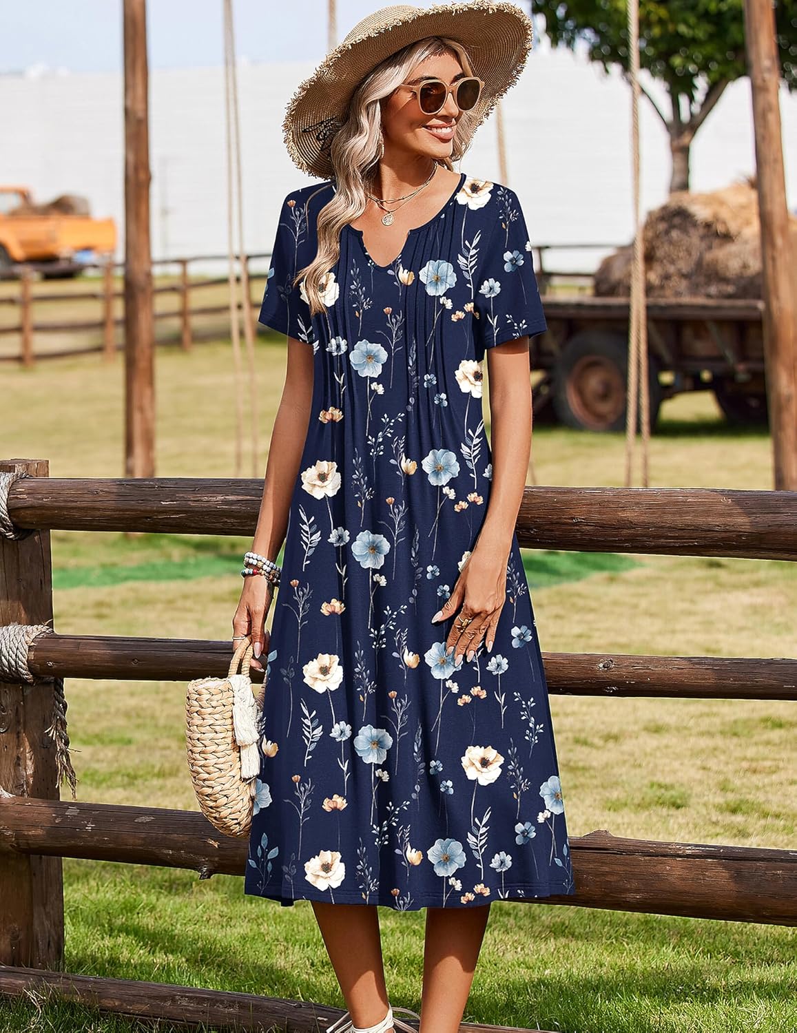 Zeagoo Summer Dresses for Women 2026 Casual Short Sleeve Aline Midi Dress with Pocket Flowy Pleated Tshirt Beach Sundress - Image 5