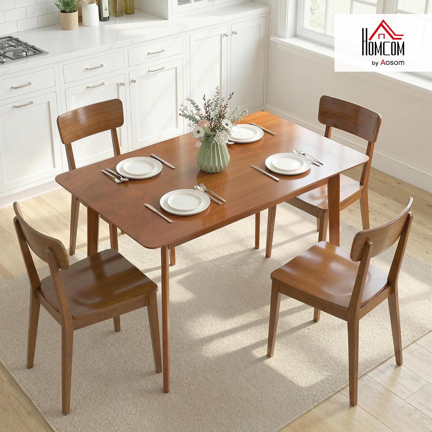 HOMCOM 47" Mid-Century Modern Dining Table for 4, Rectangular Kitchen Table with Wood Grain Finish, Tapered Legs, Wood Frame for Small Spaces, Dining Room, Apartment, Easy to Assemble, Walnut