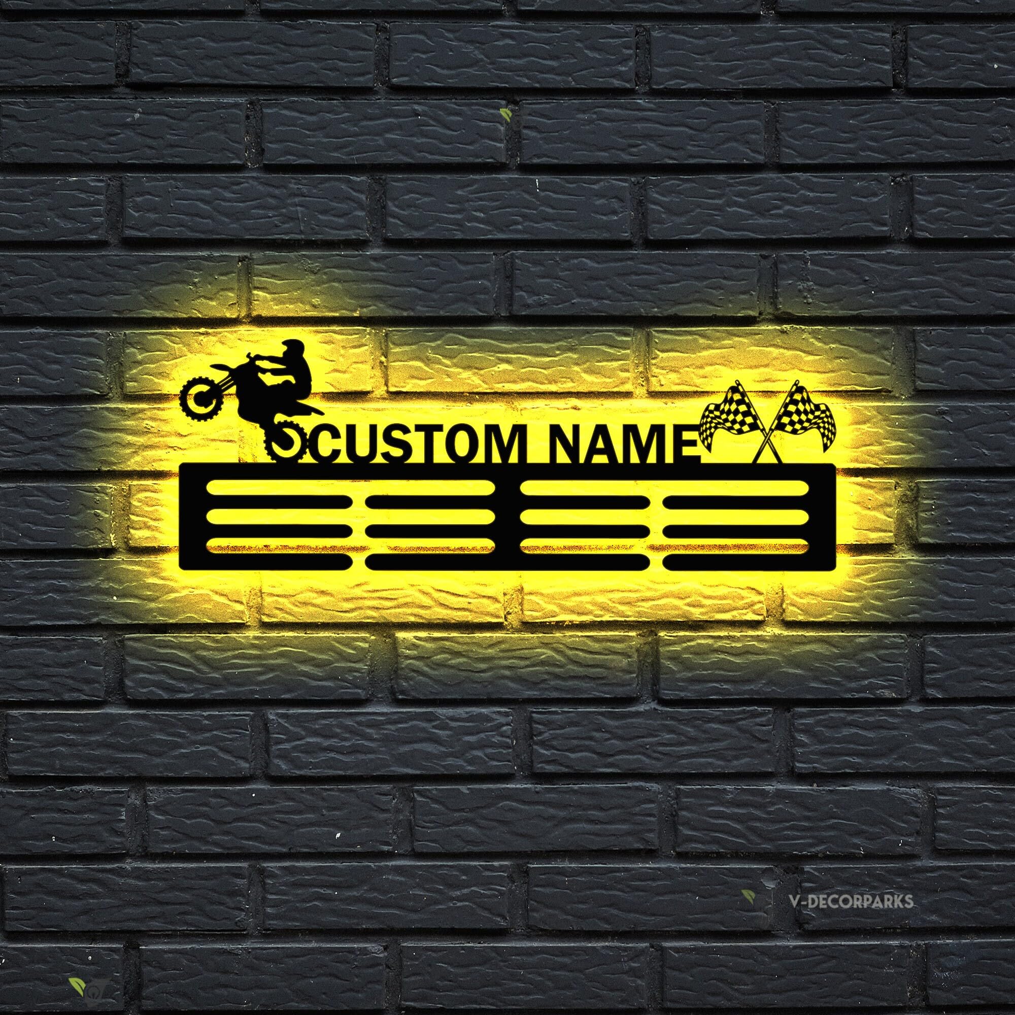 Custom Name Motocross Medal Hanger with Led Light, Tiered Award Rack, Dirt Bike Racing, Sports Medal Holder Display Rack for Awards Ribbons, Custom Metal Sign, Metal Art, Housewarming Gift, Home Décor